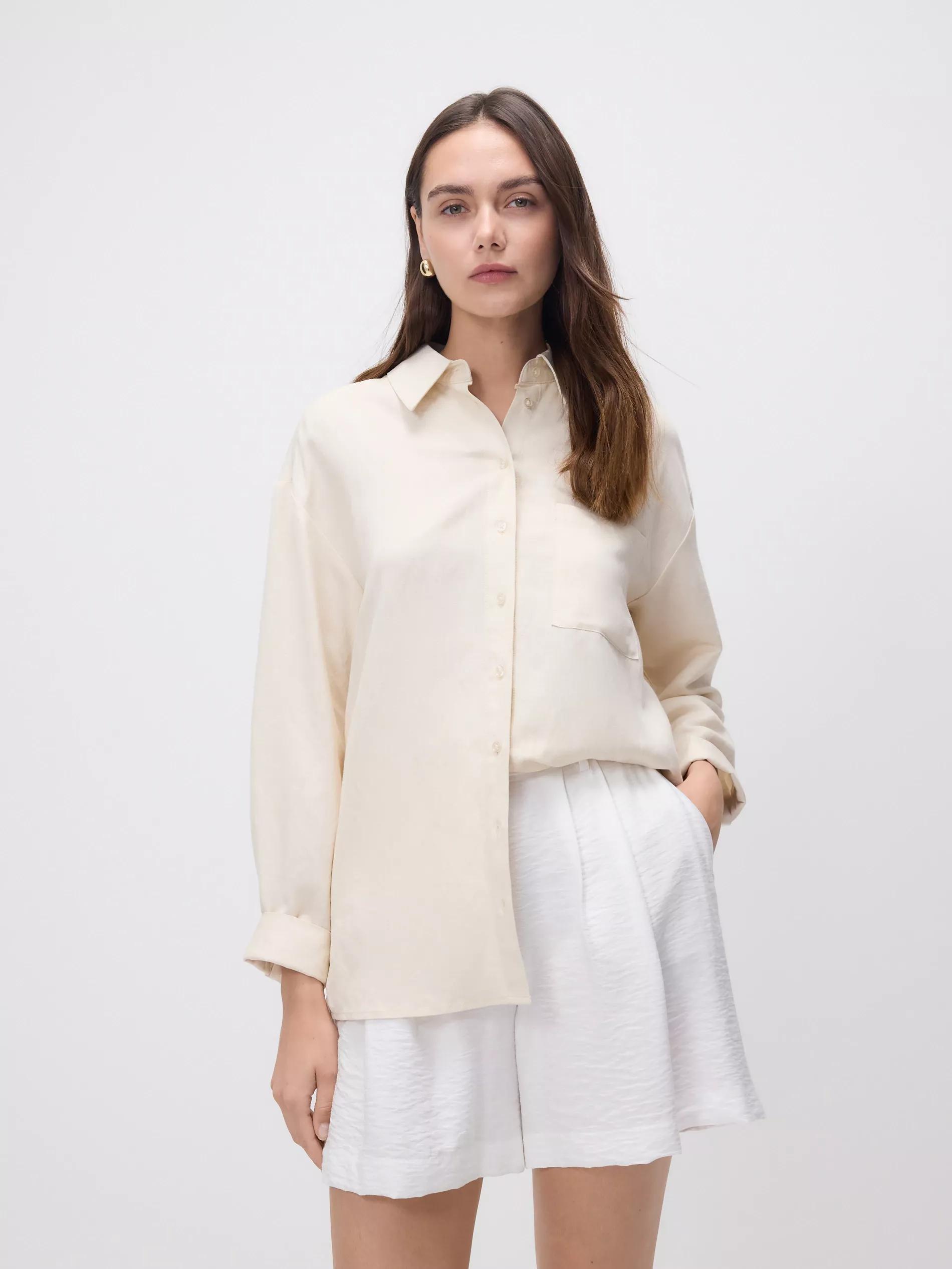 Cream Viscose Rich Shorts, , large image number 0