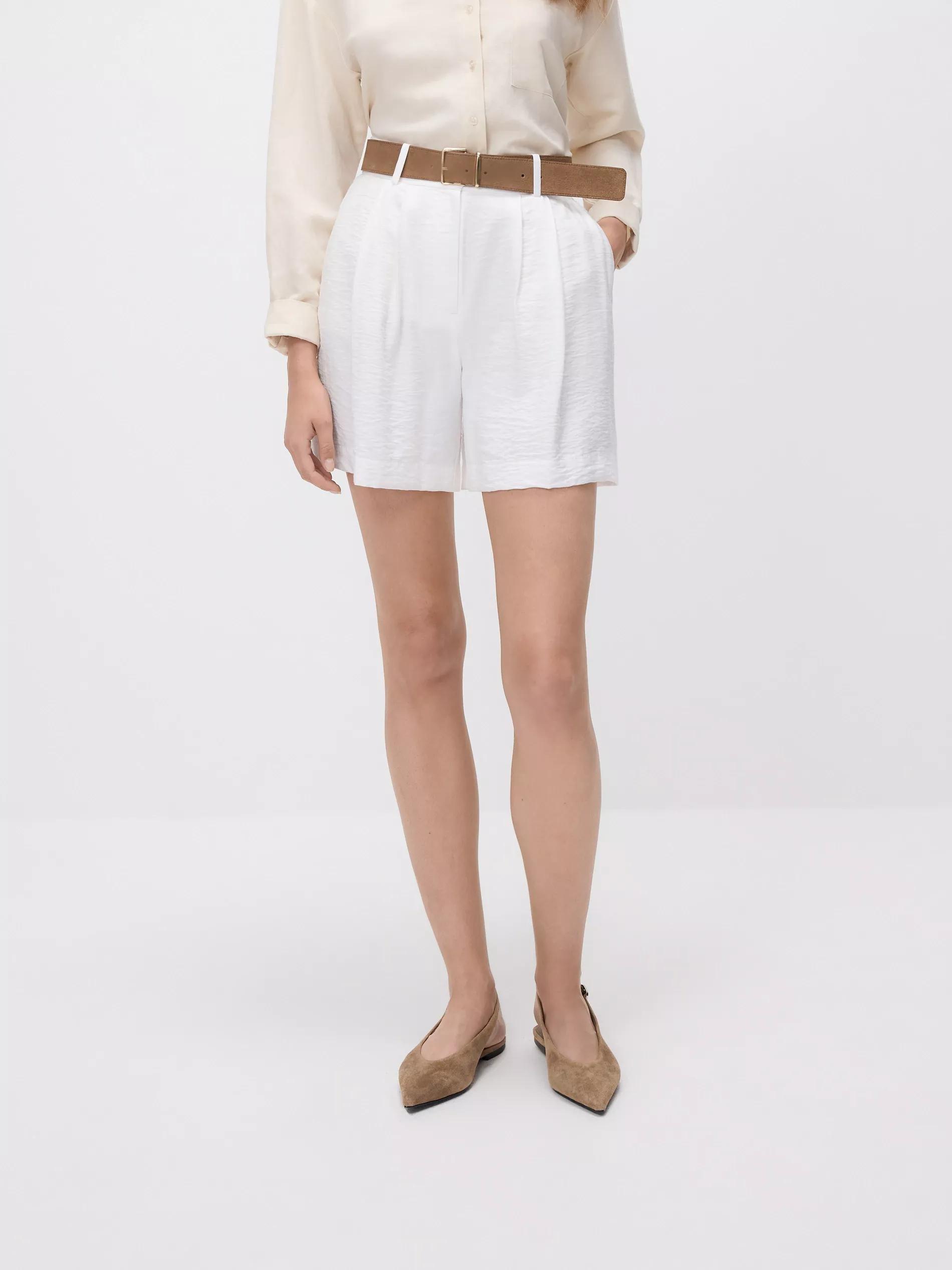 Cream Viscose Rich Shorts, , large image number 1