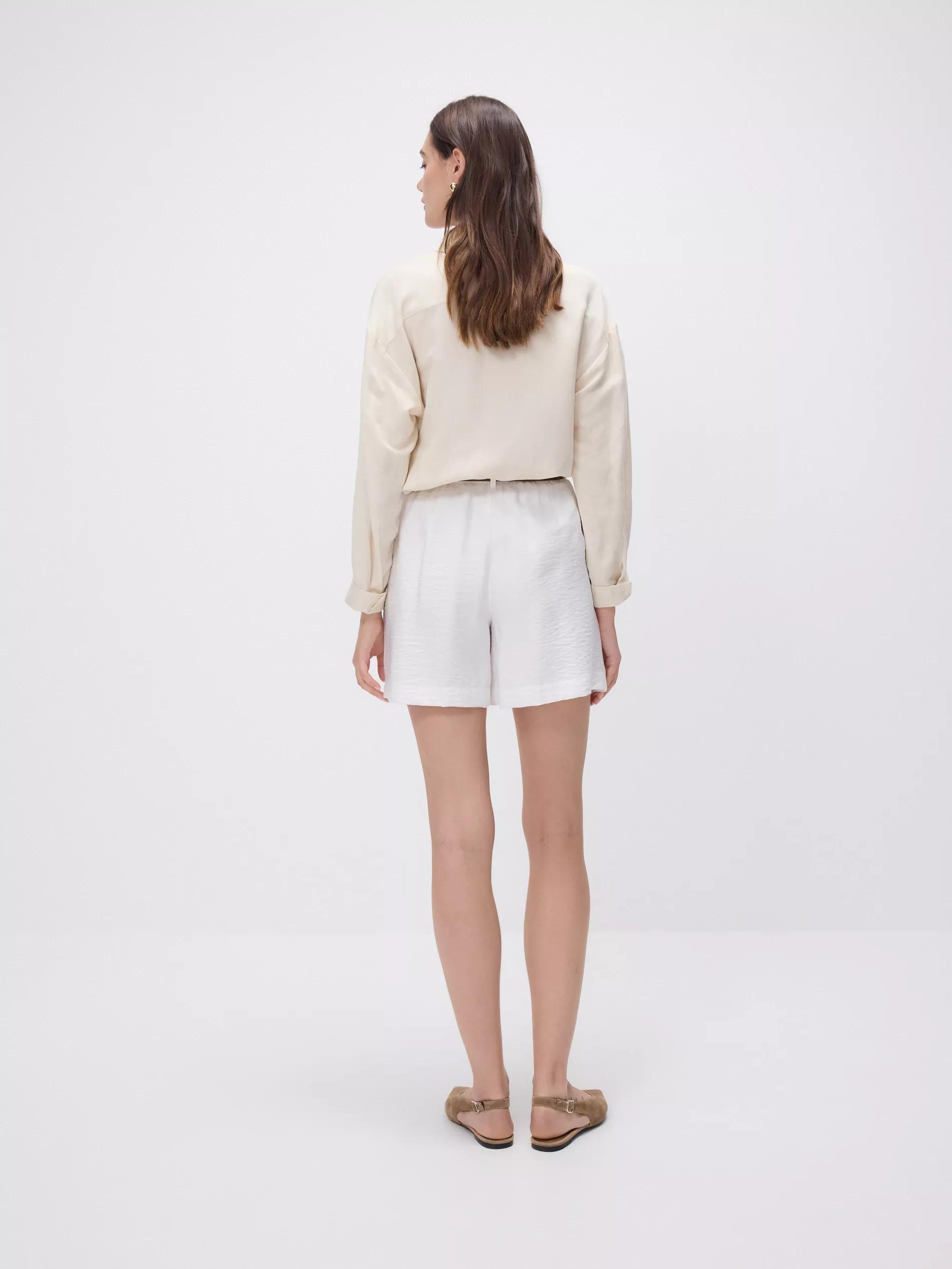 Cream Viscose Rich Shorts, , large image number 2