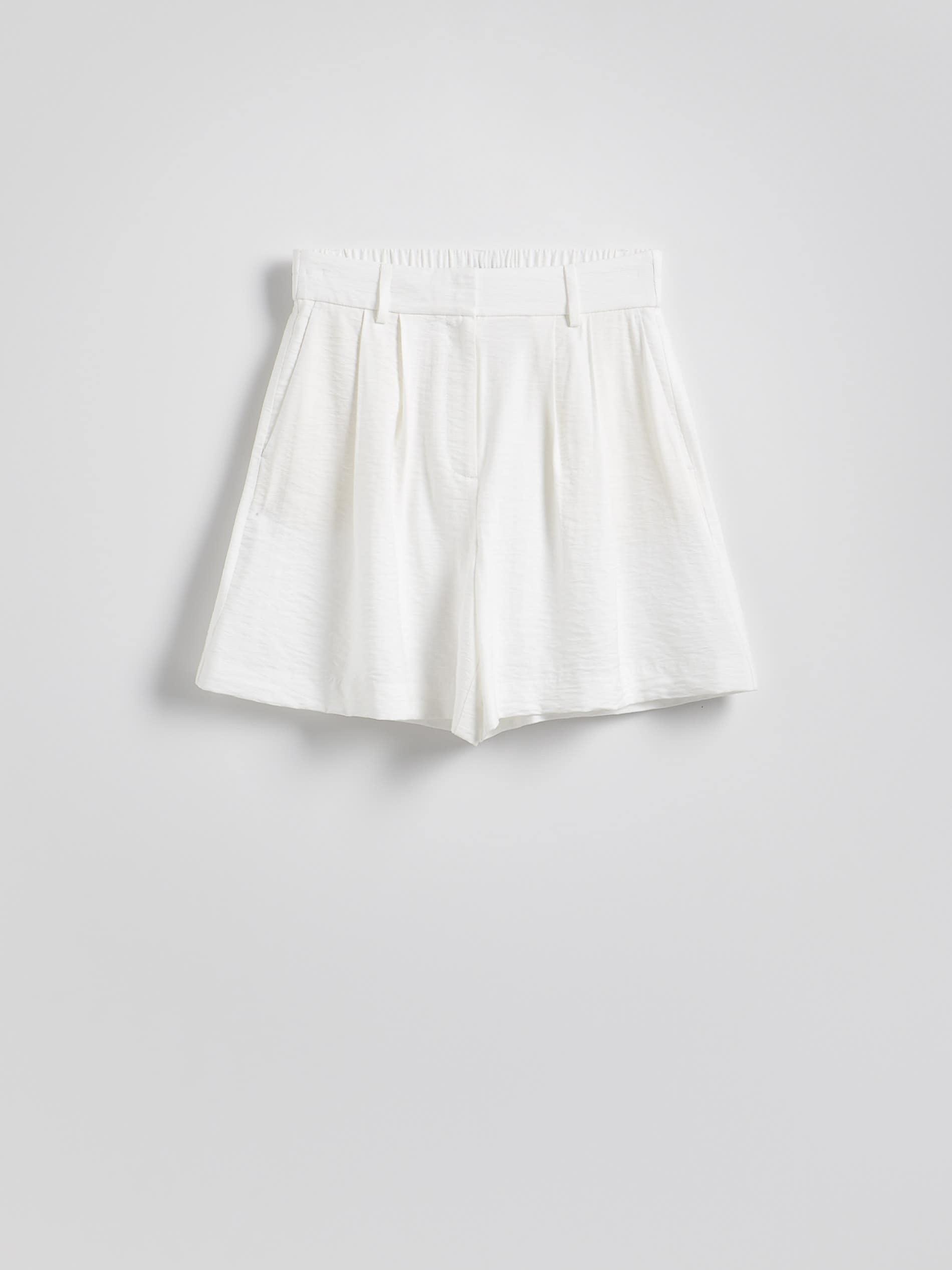 Cream Viscose Rich Shorts, , large image number 3