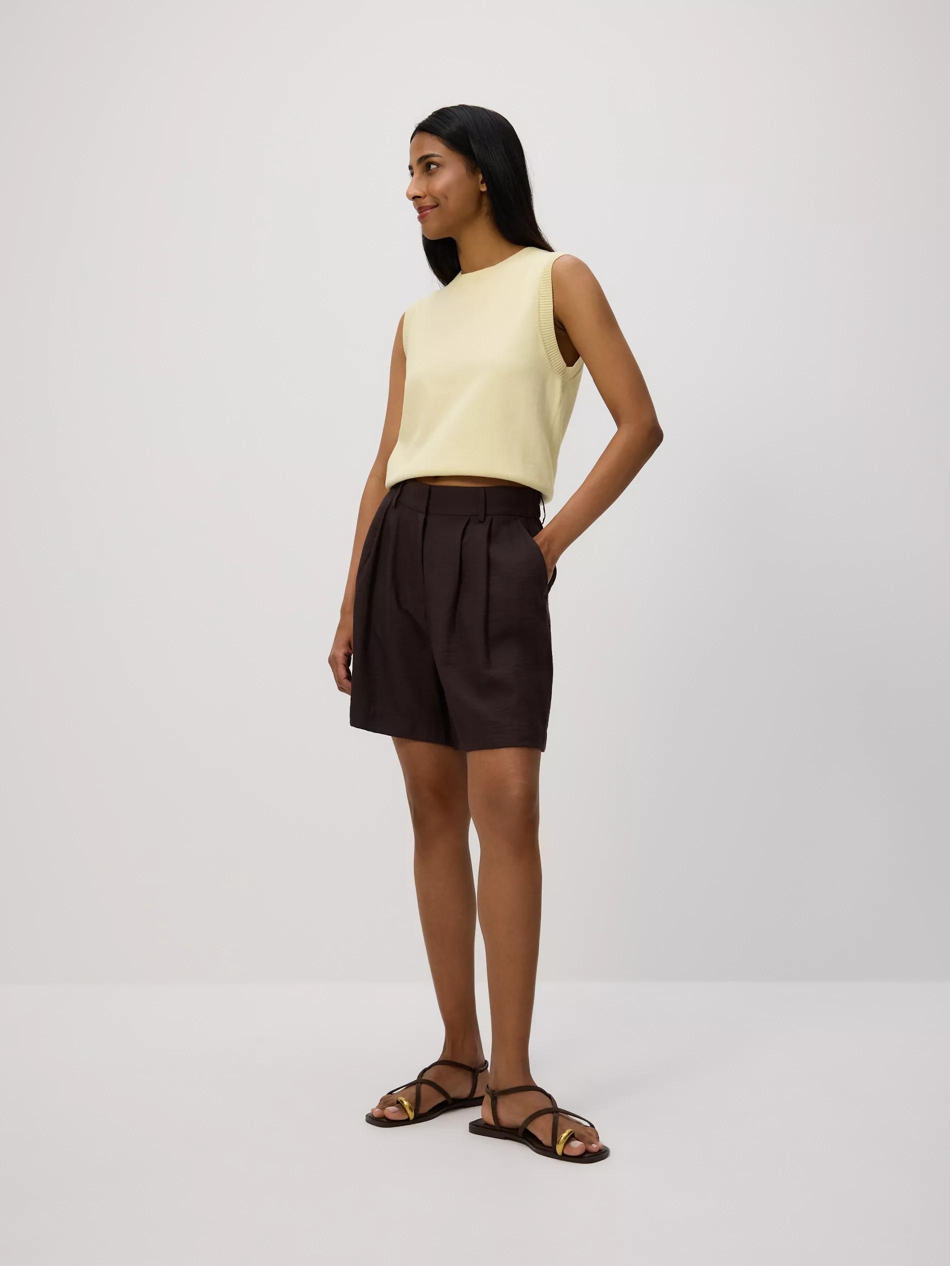 Brown Viscose Rich Shorts, Brown, large image number 3