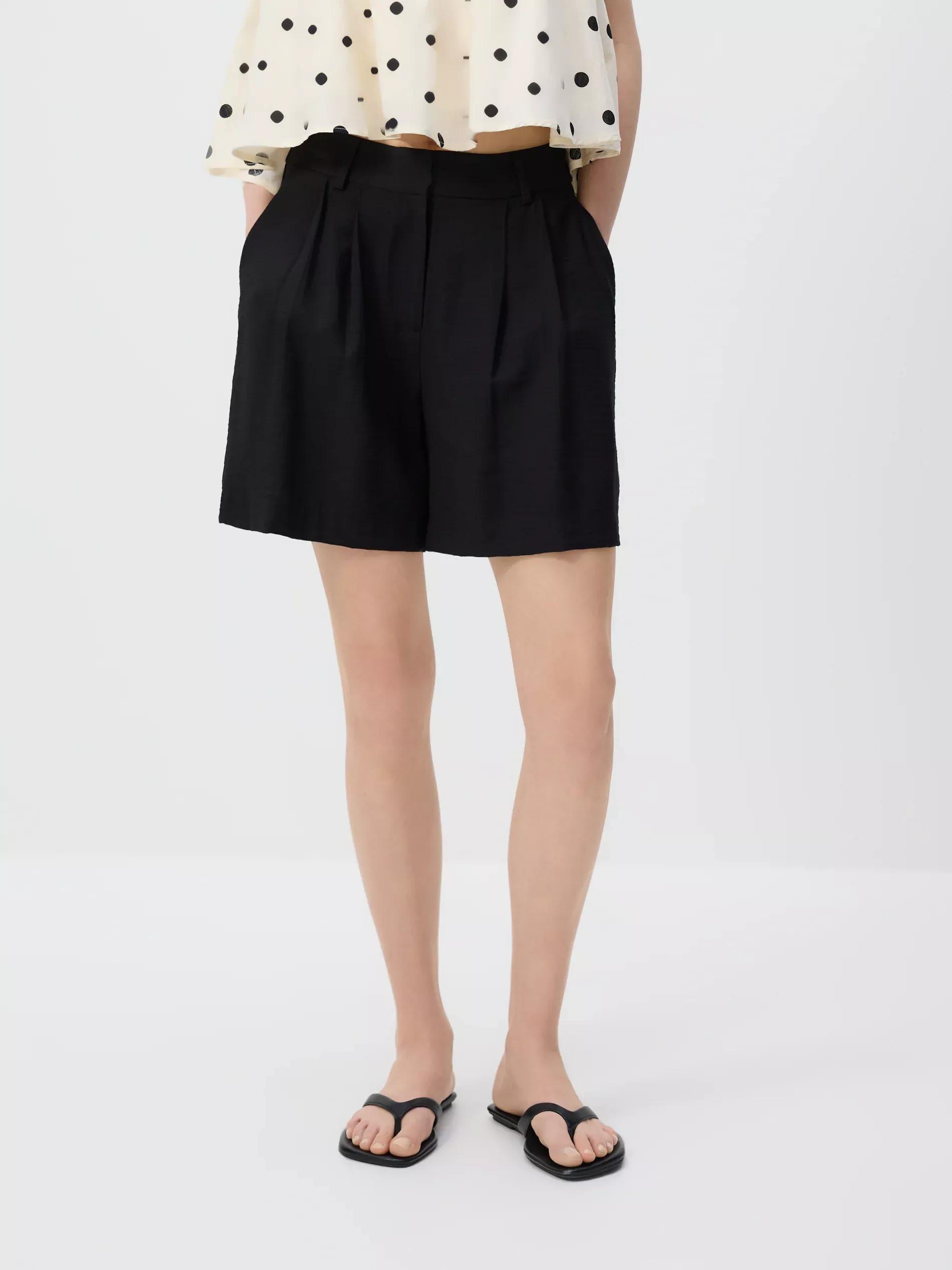 Black Viscose Rich Shorts, Black, large image number 1