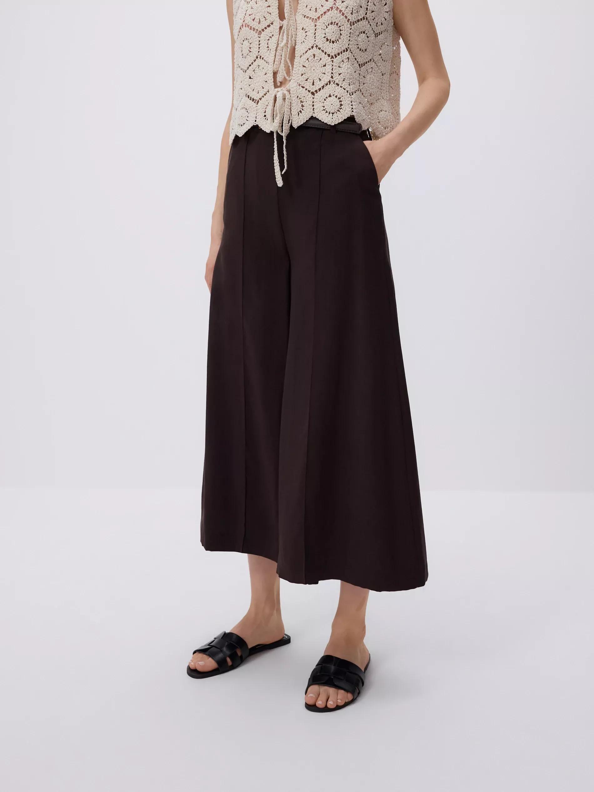 Brown Modal Rich Culotte Trousers, Brown, large image number 0