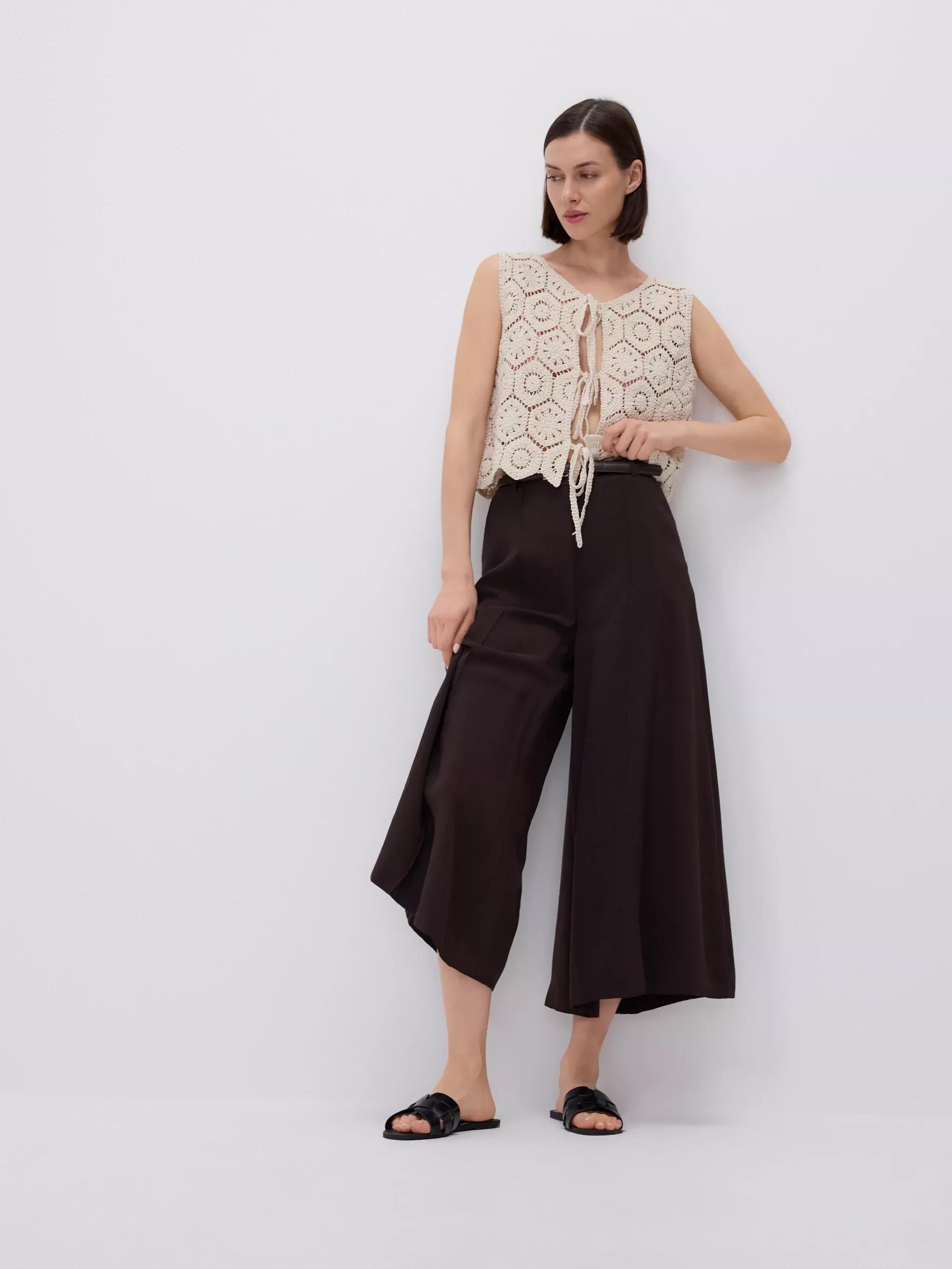 Brown Modal Rich Culotte Trousers, Brown, large image number 1