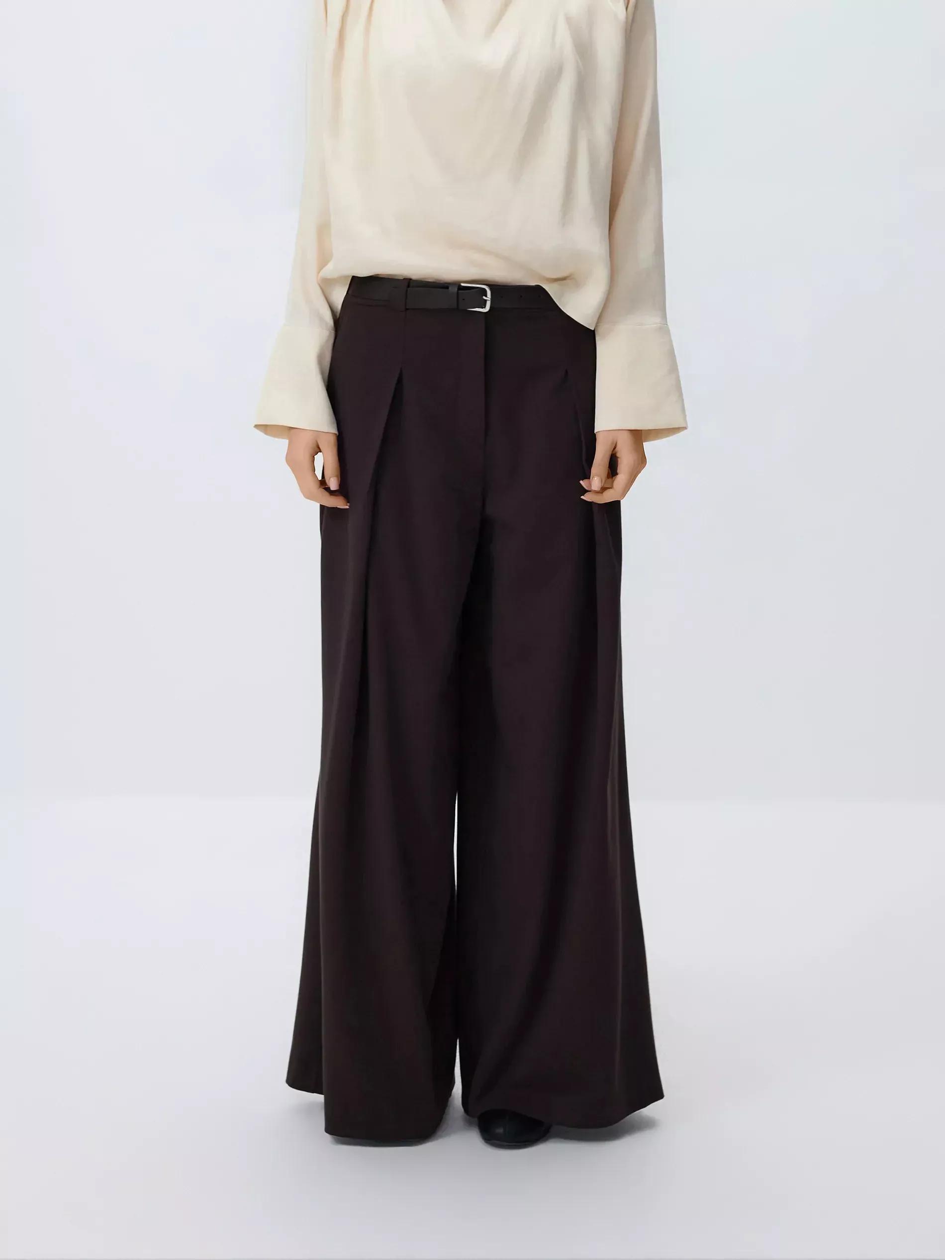 Brown Trousers With Belt, Brown, large image number 0