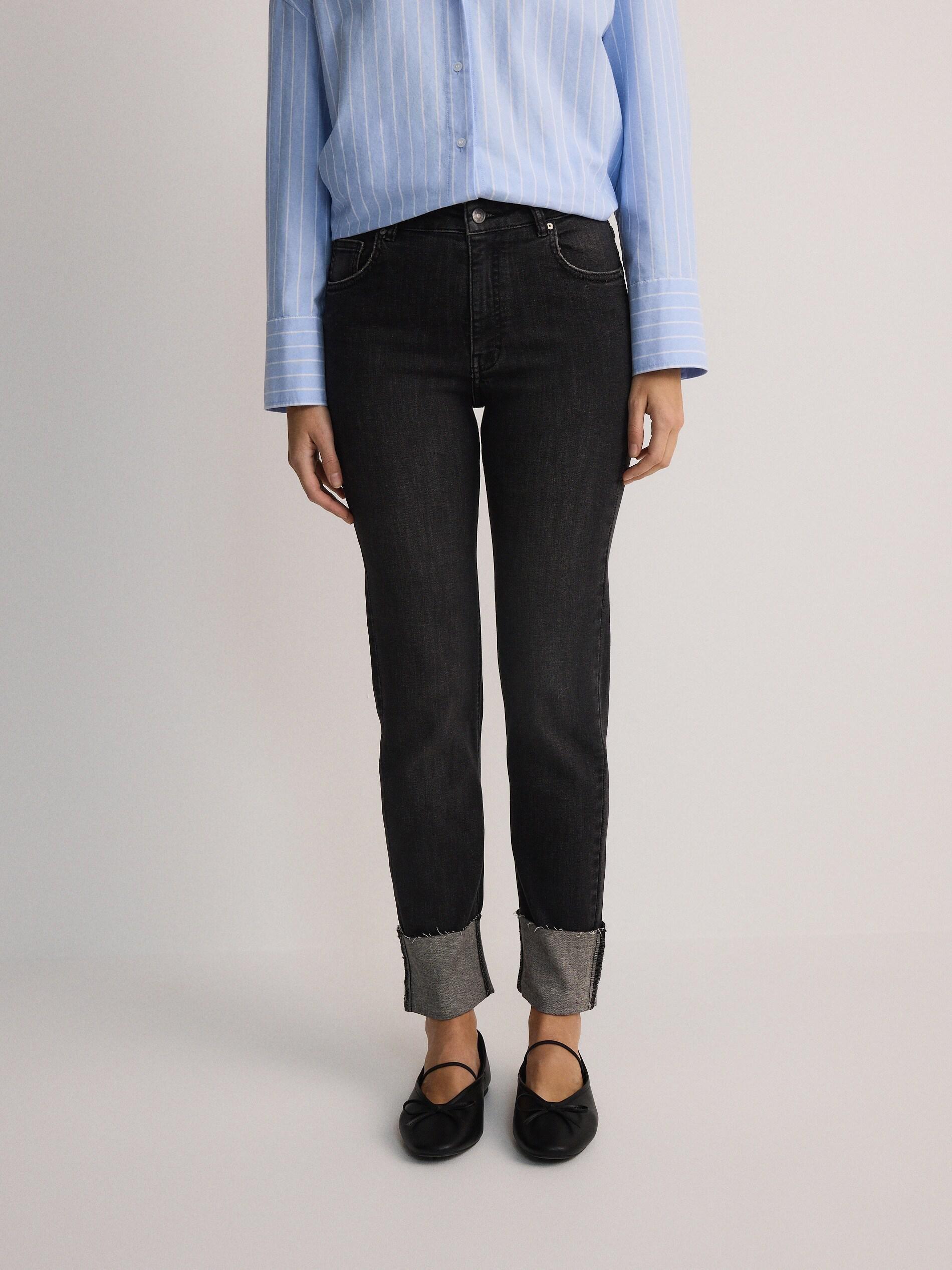 Grey Slim Fit Jeans With Folded Hem, Grey, medium