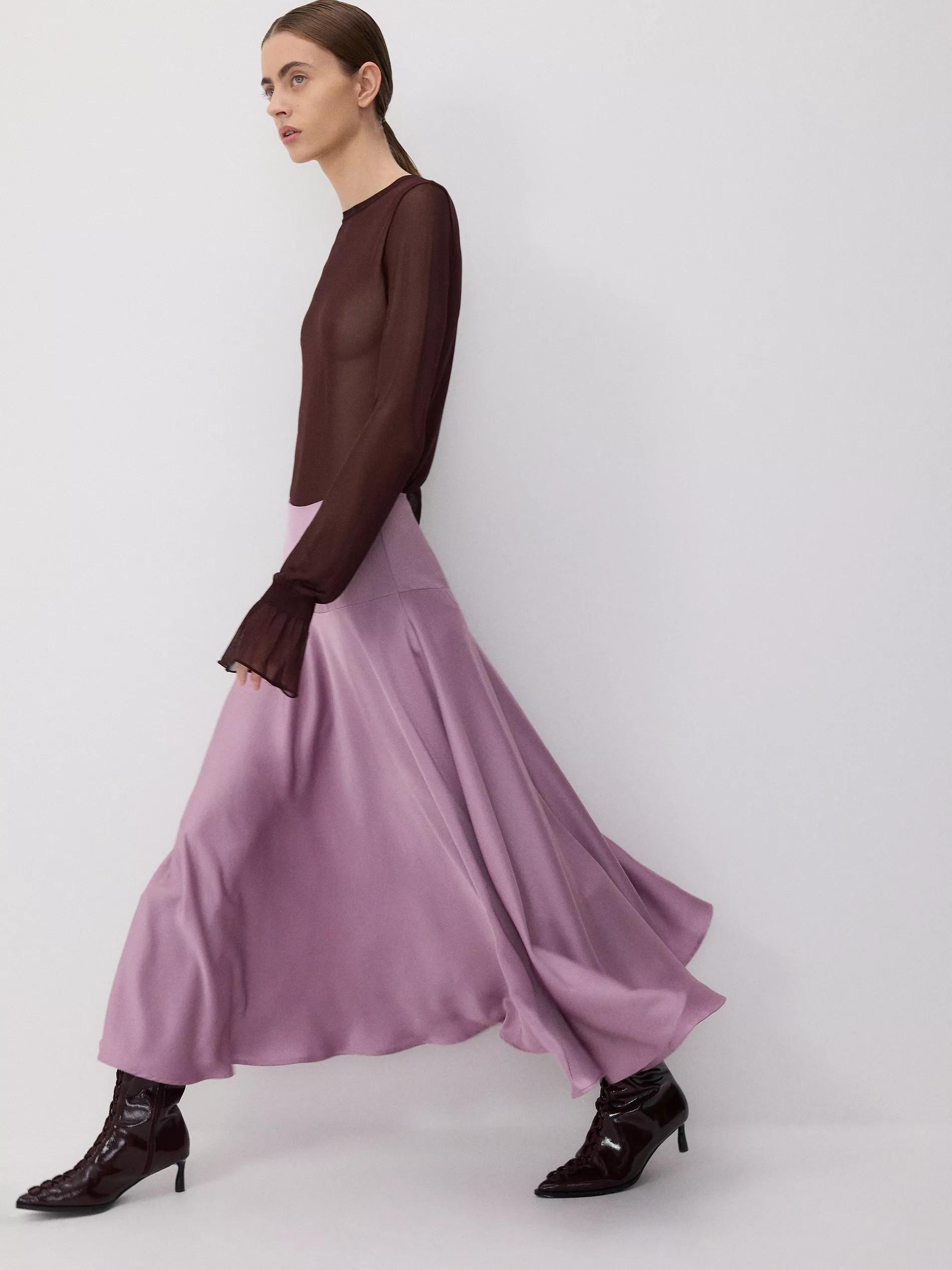 Pink Satin Skirt With Wide Waistband, , large image number 0
