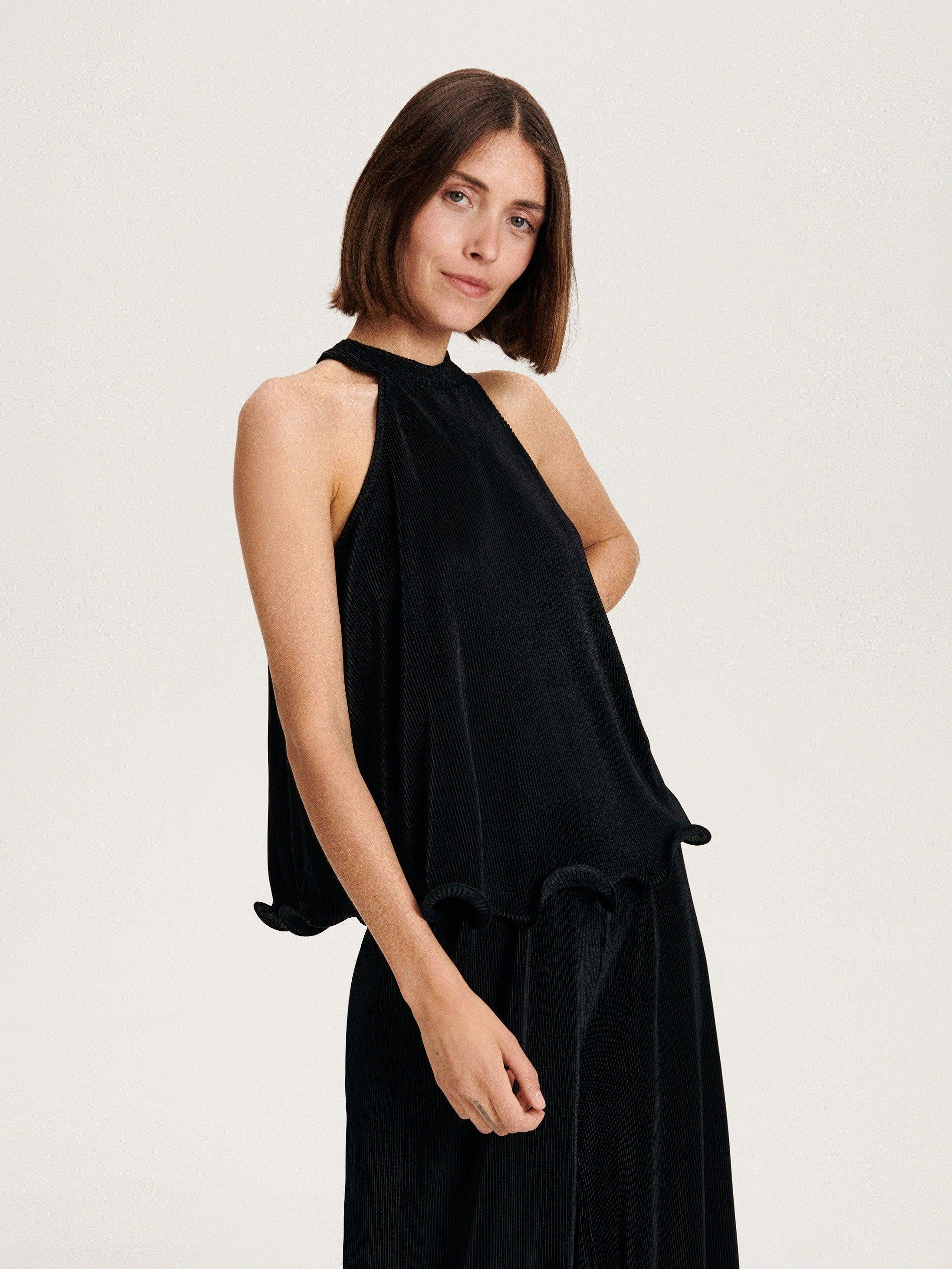 Black Pleated Blouse, , large image number 1