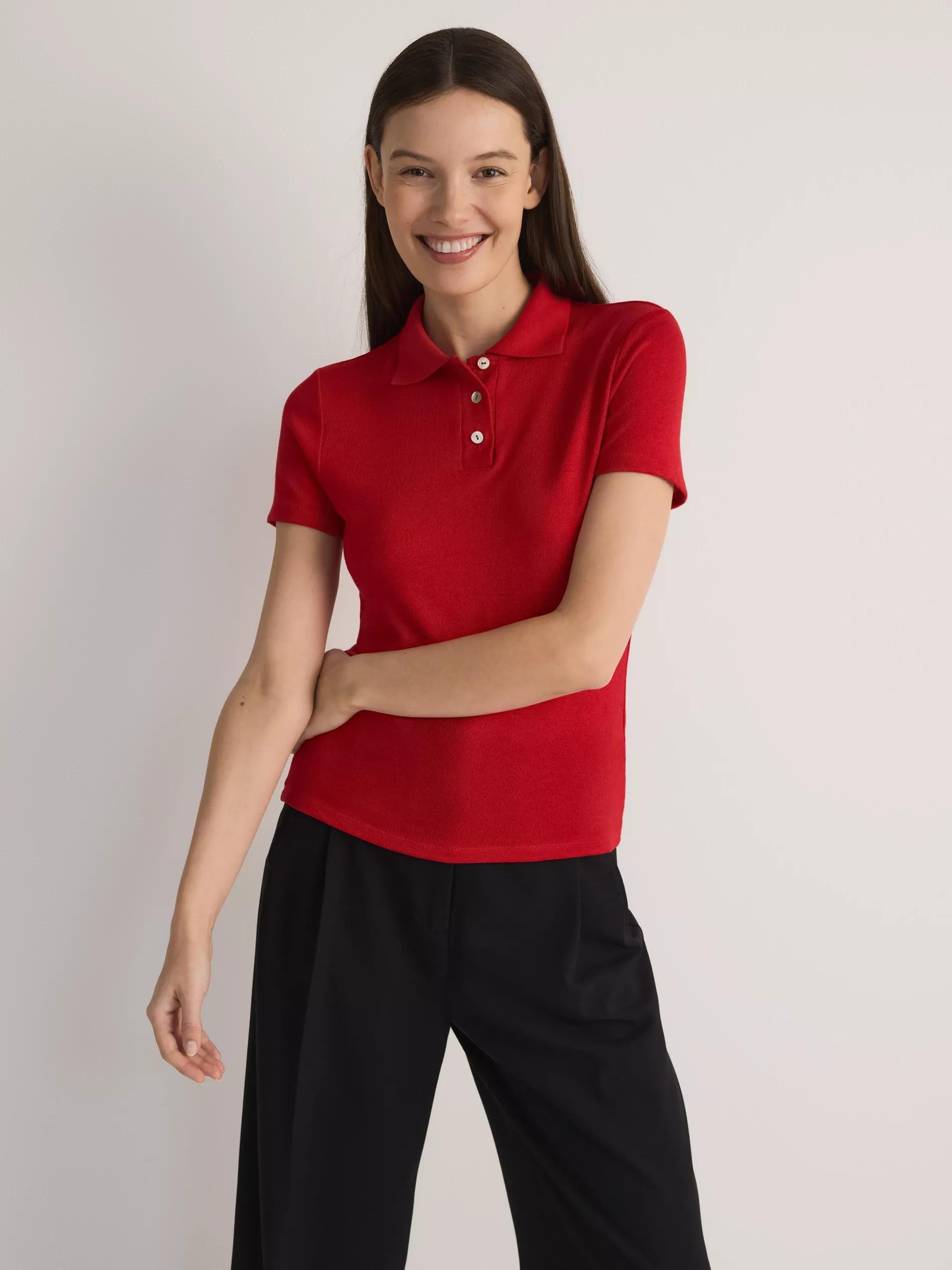 RED Viscose rich polo shirt, , large image number 0