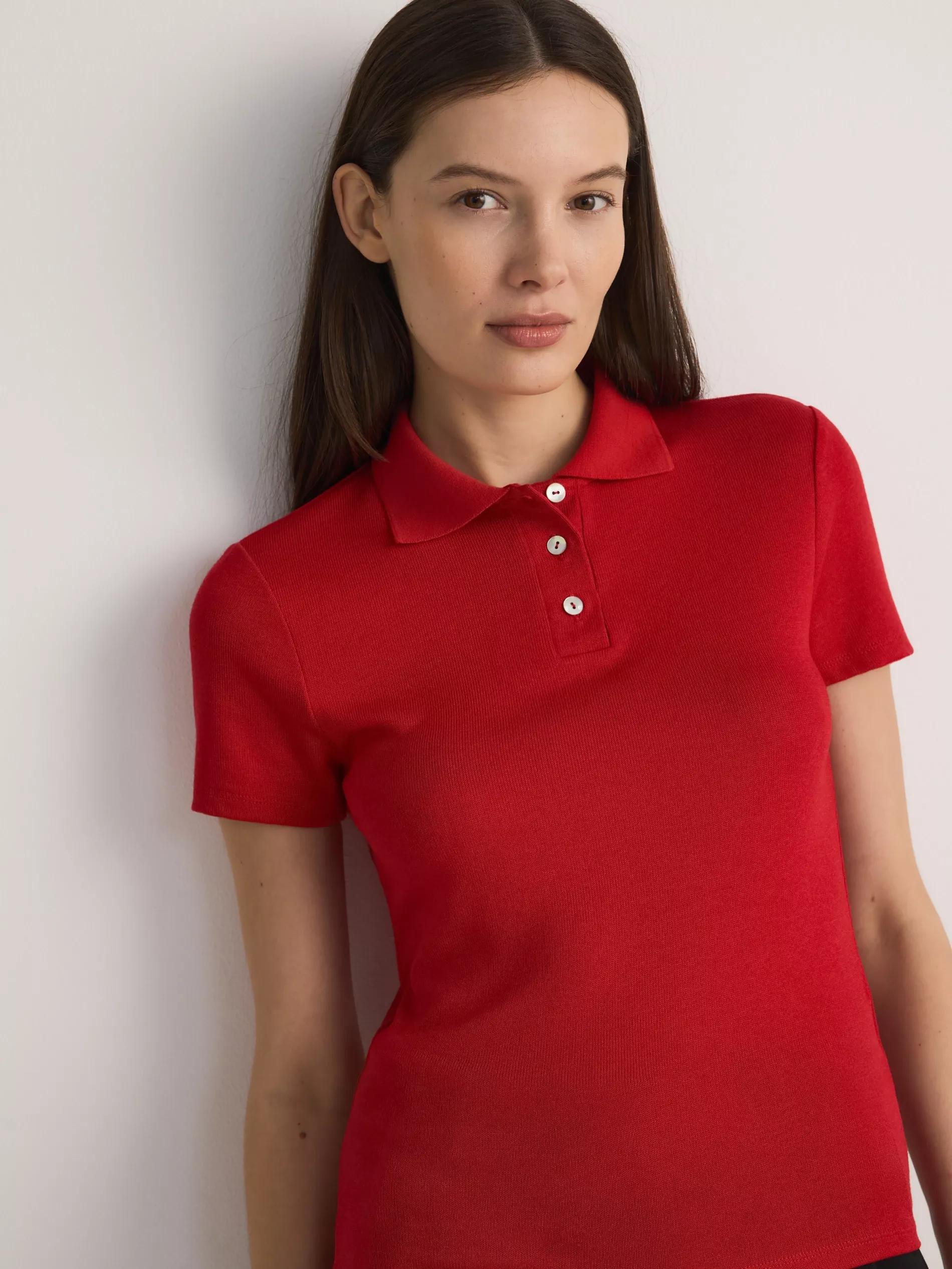 RED Viscose rich polo shirt, , large image number 1
