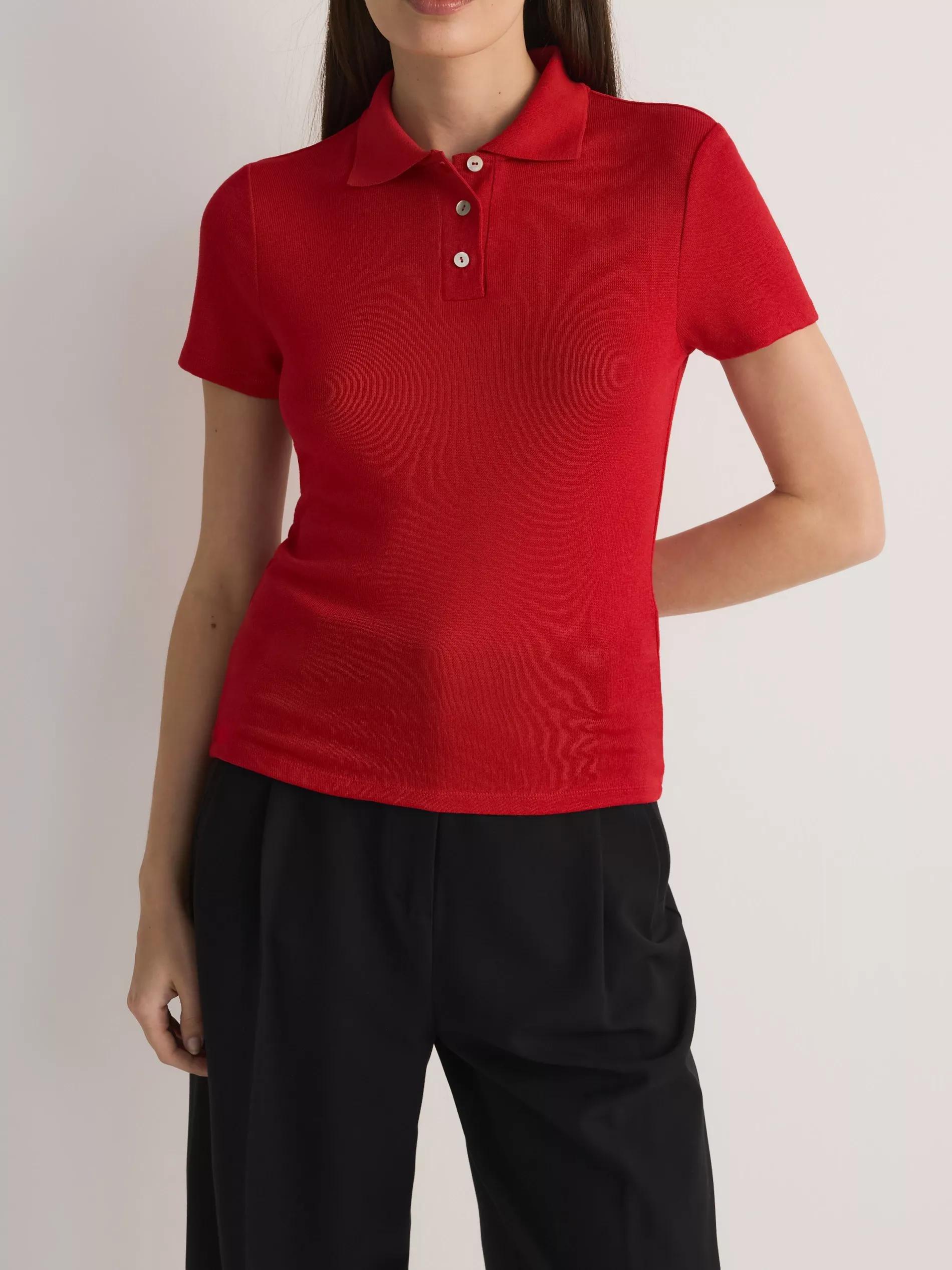 RED Viscose rich polo shirt, , large image number 3