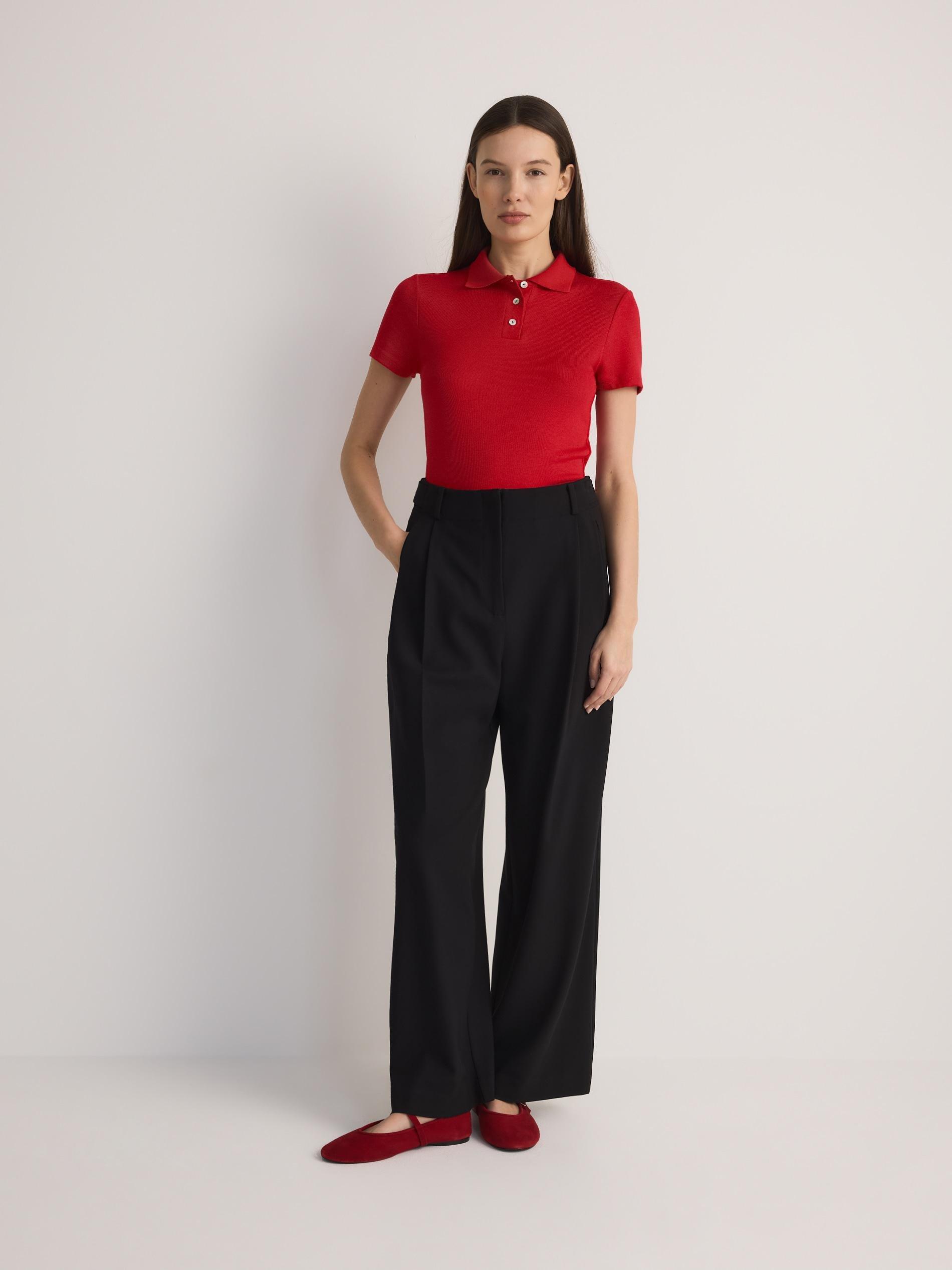 RED Viscose rich polo shirt, , large image number 4