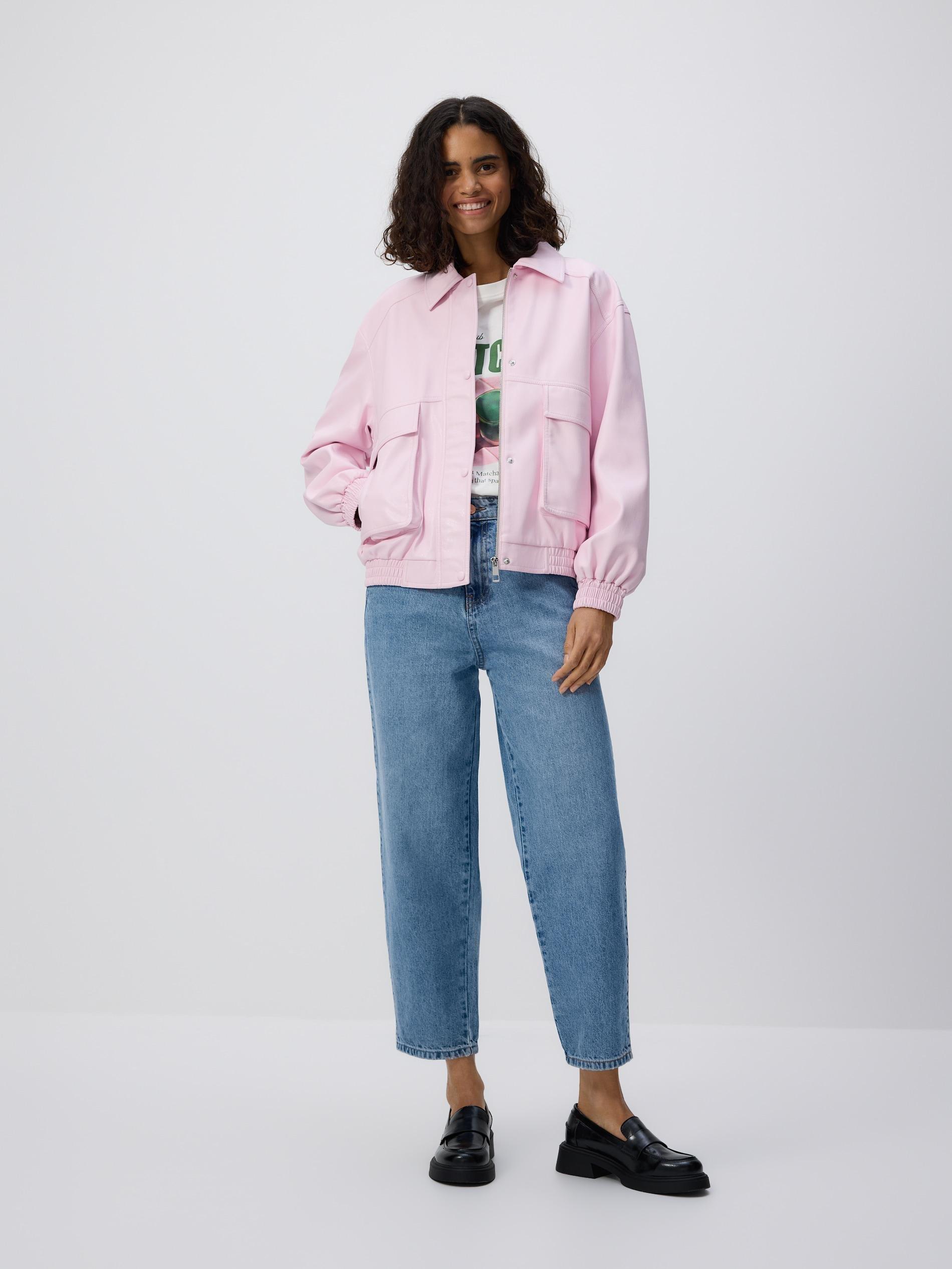 Pink Faux Leather Bomber Jacket, Pink, medium