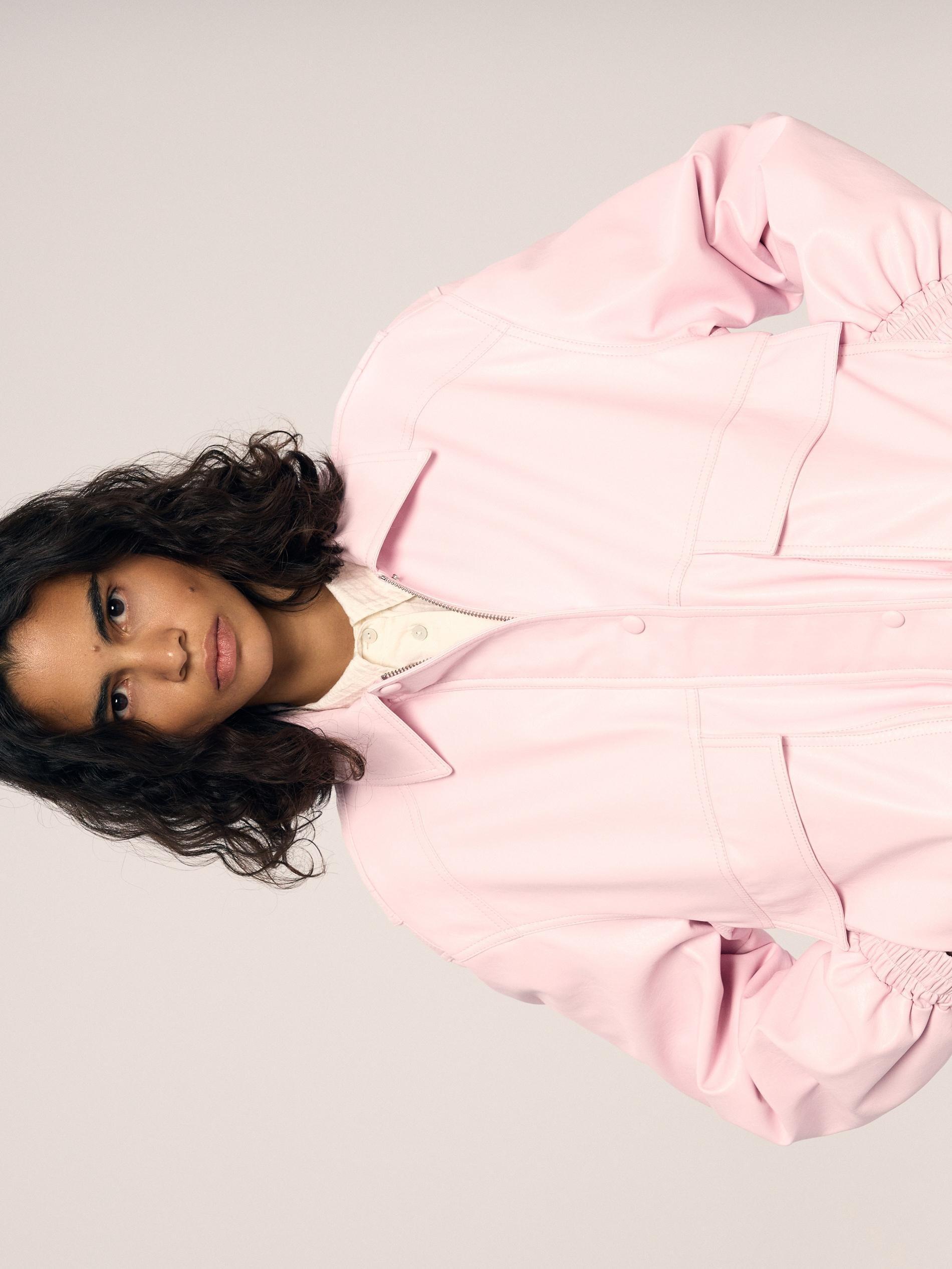 Pink Faux Leather Bomber Jacket, Pink, large image number 1