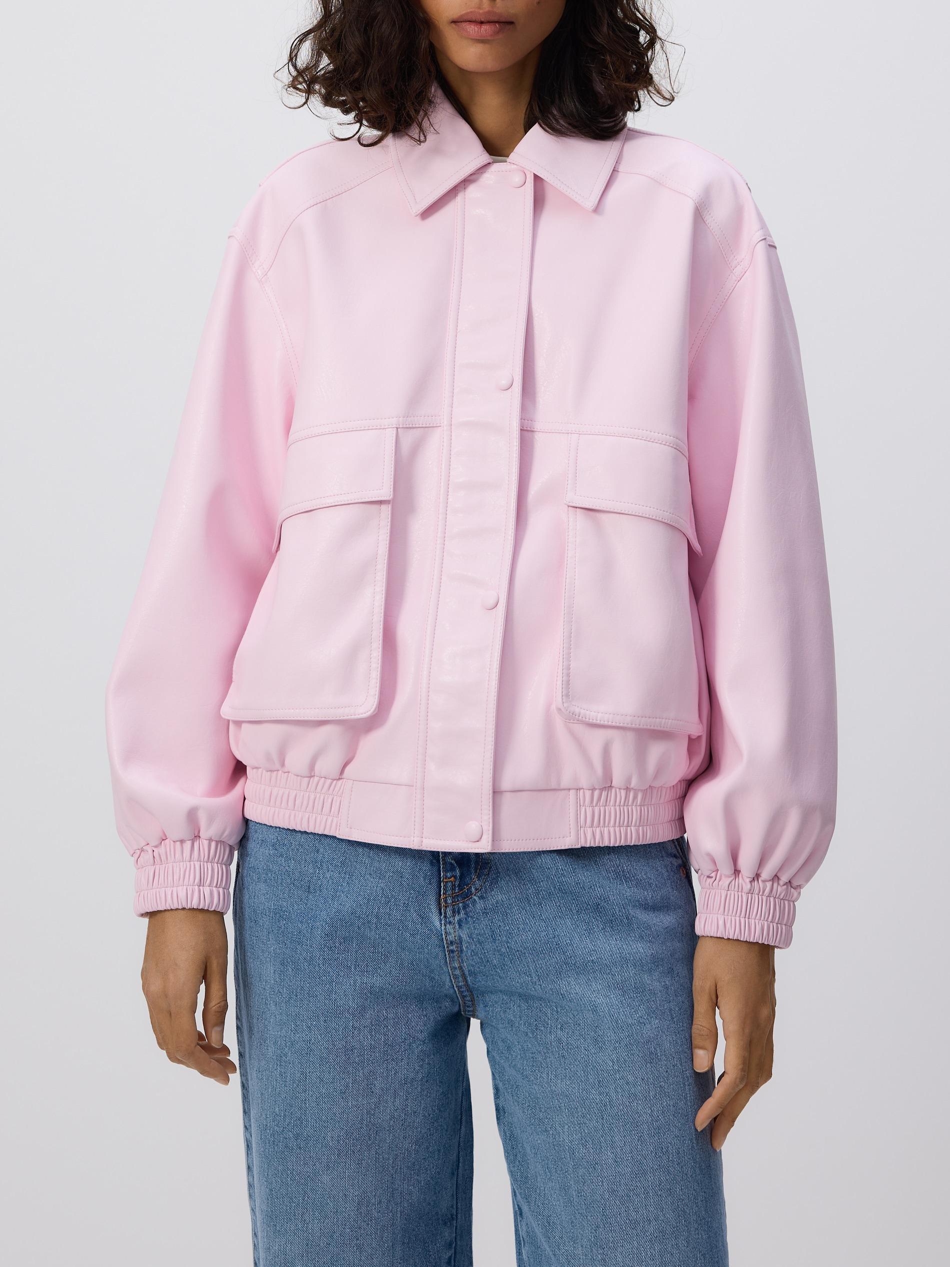 Pink Faux Leather Bomber Jacket, Pink, medium