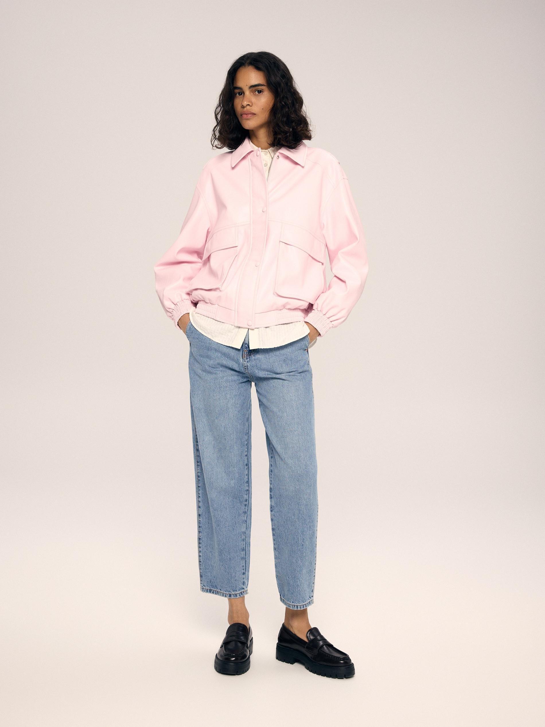 Pink Faux Leather Bomber Jacket, Pink, large image number 3