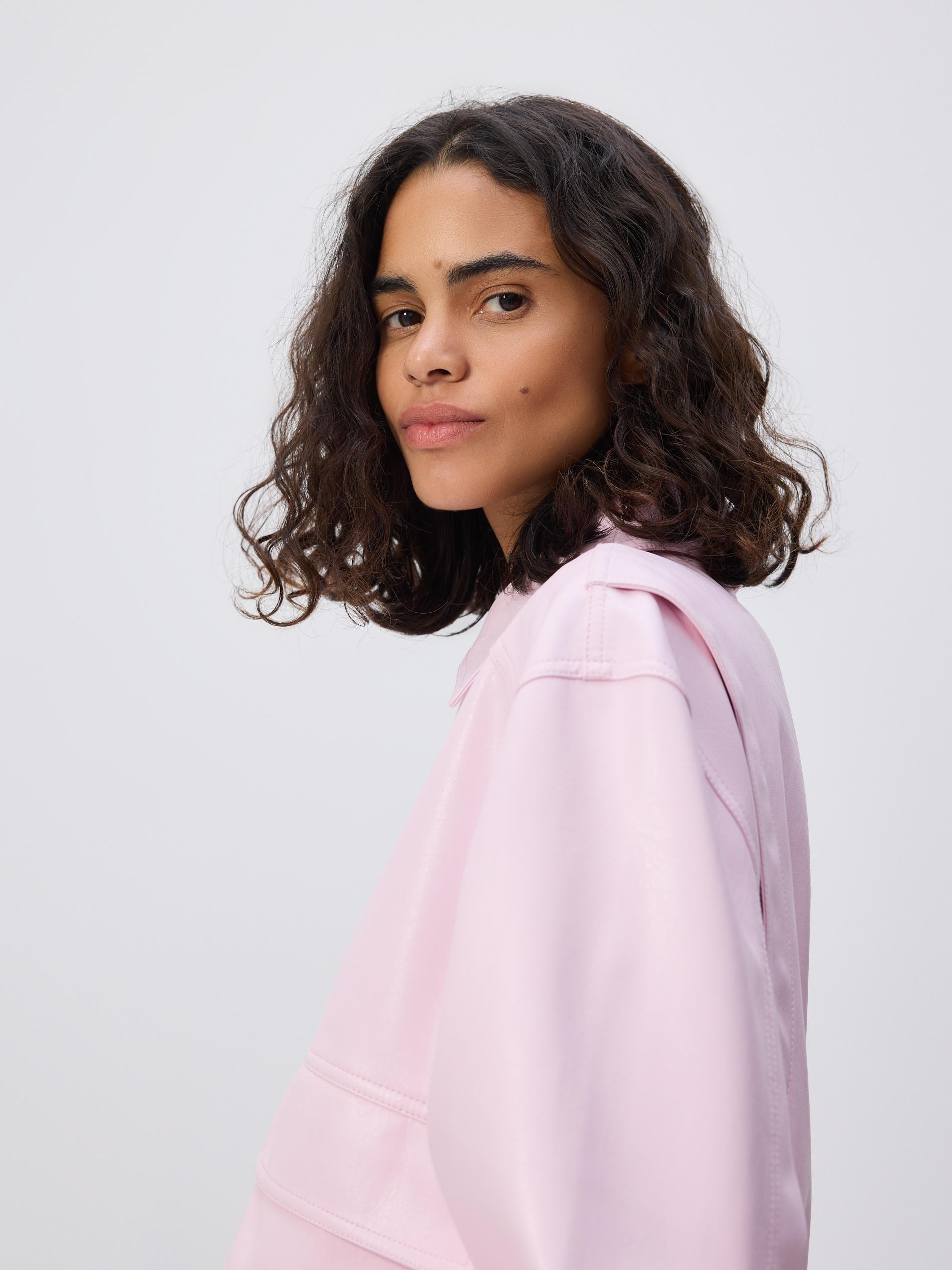 Pink Faux Leather Bomber Jacket, Pink, large image number 4