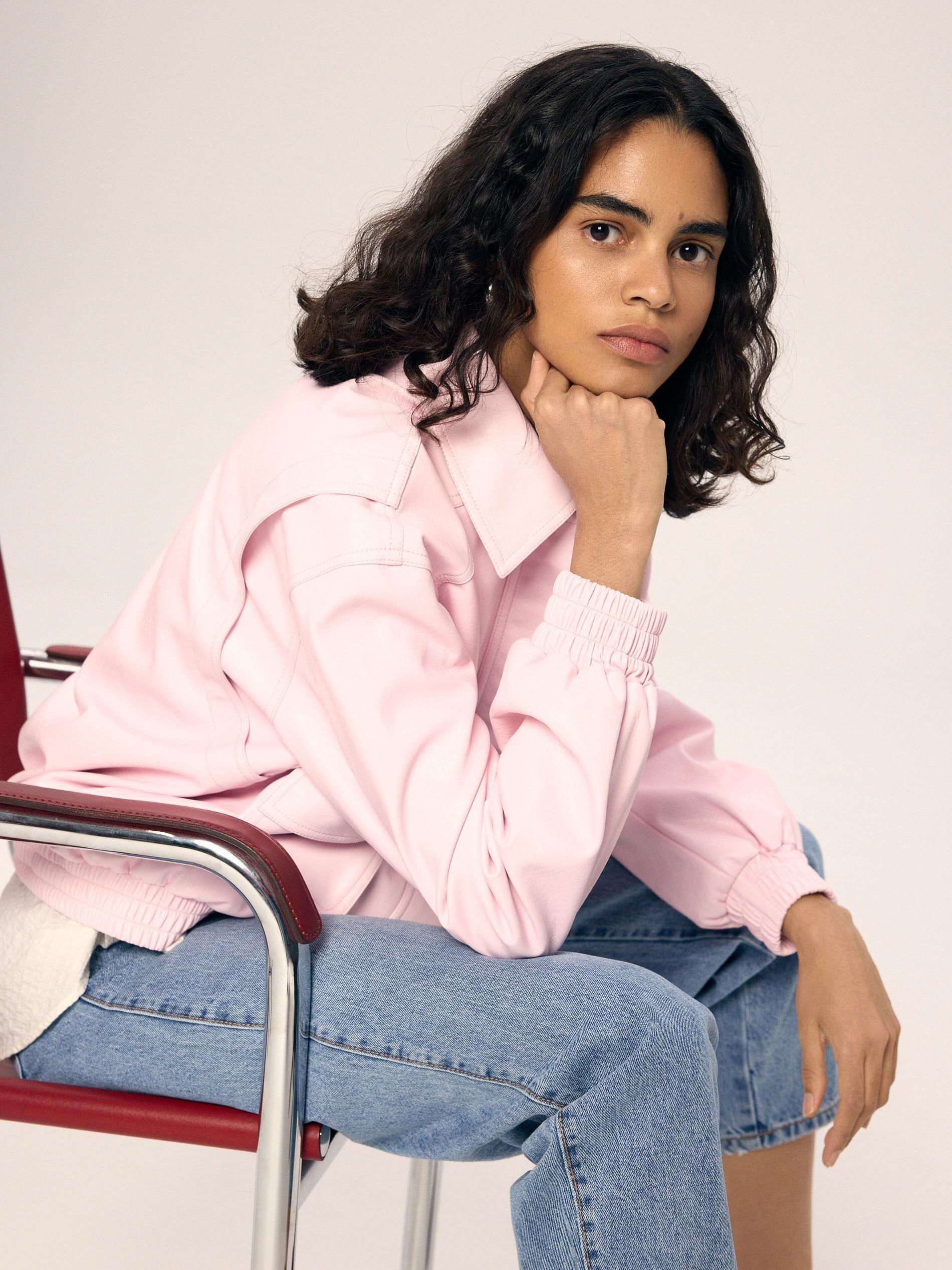 Pink Faux Leather Bomber Jacket, Pink, large image number 5