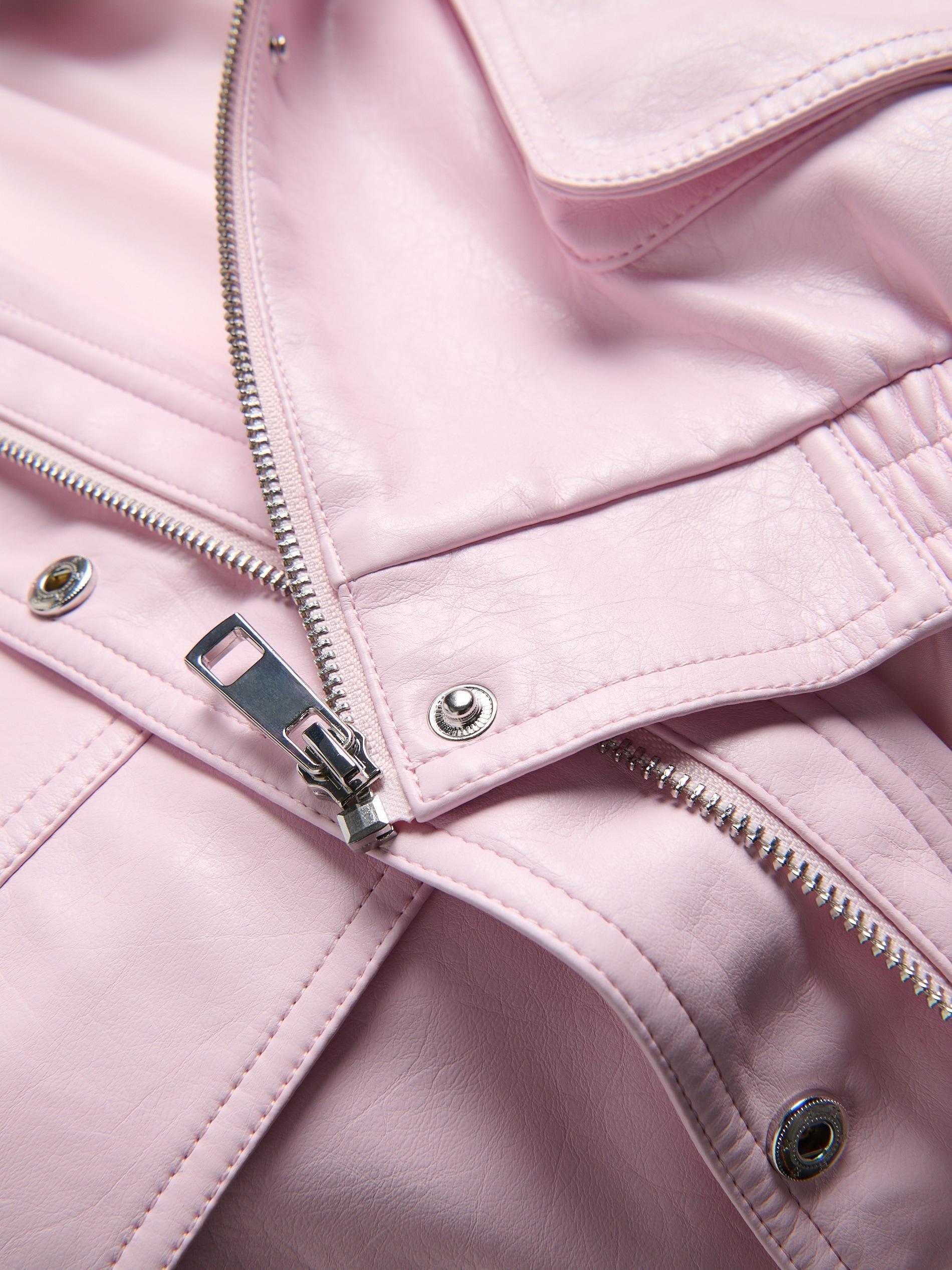 Pink Faux Leather Bomber Jacket, Pink, large image number 8