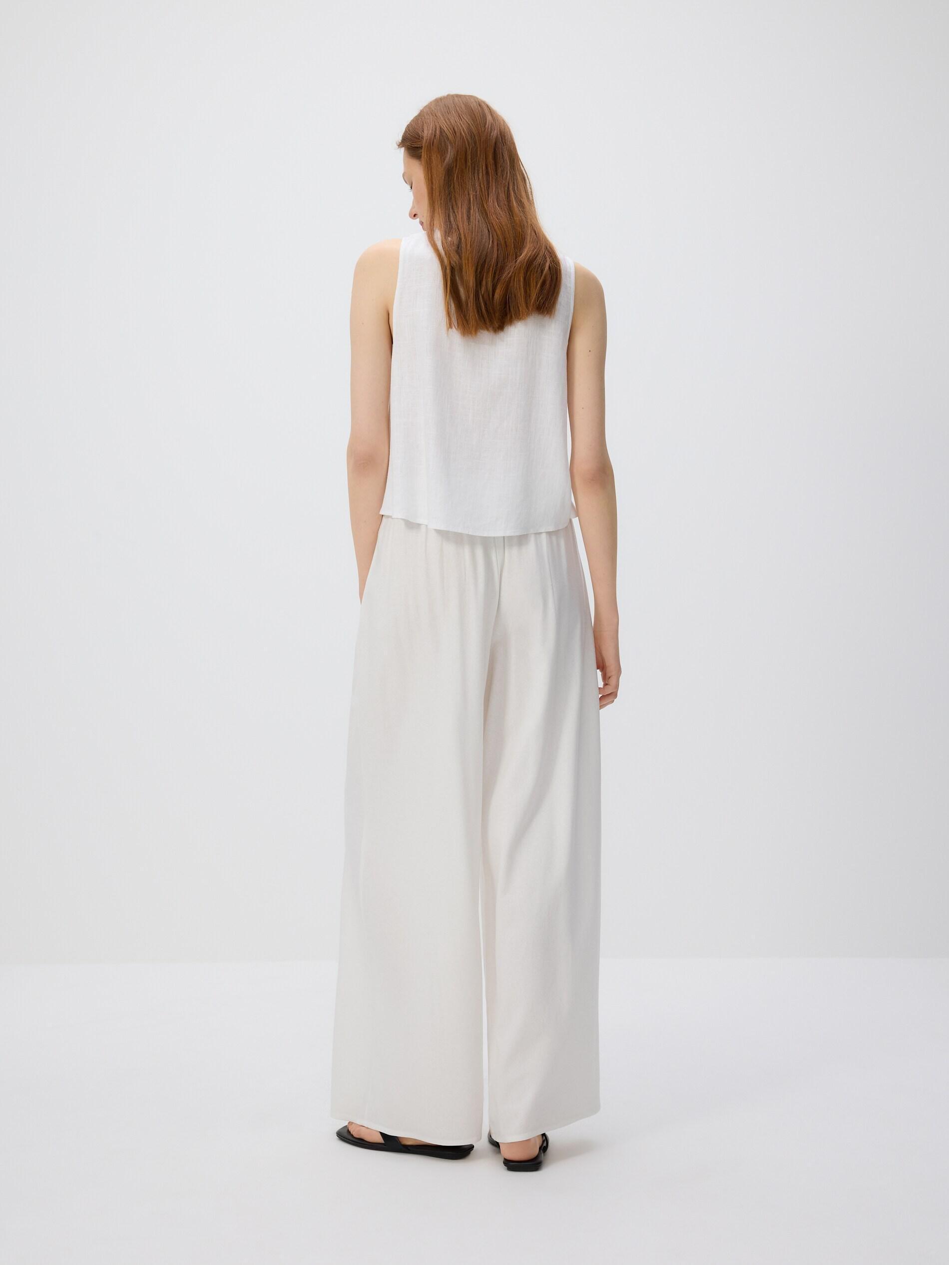 White Trousers With Linen Blend, White, large image number 0