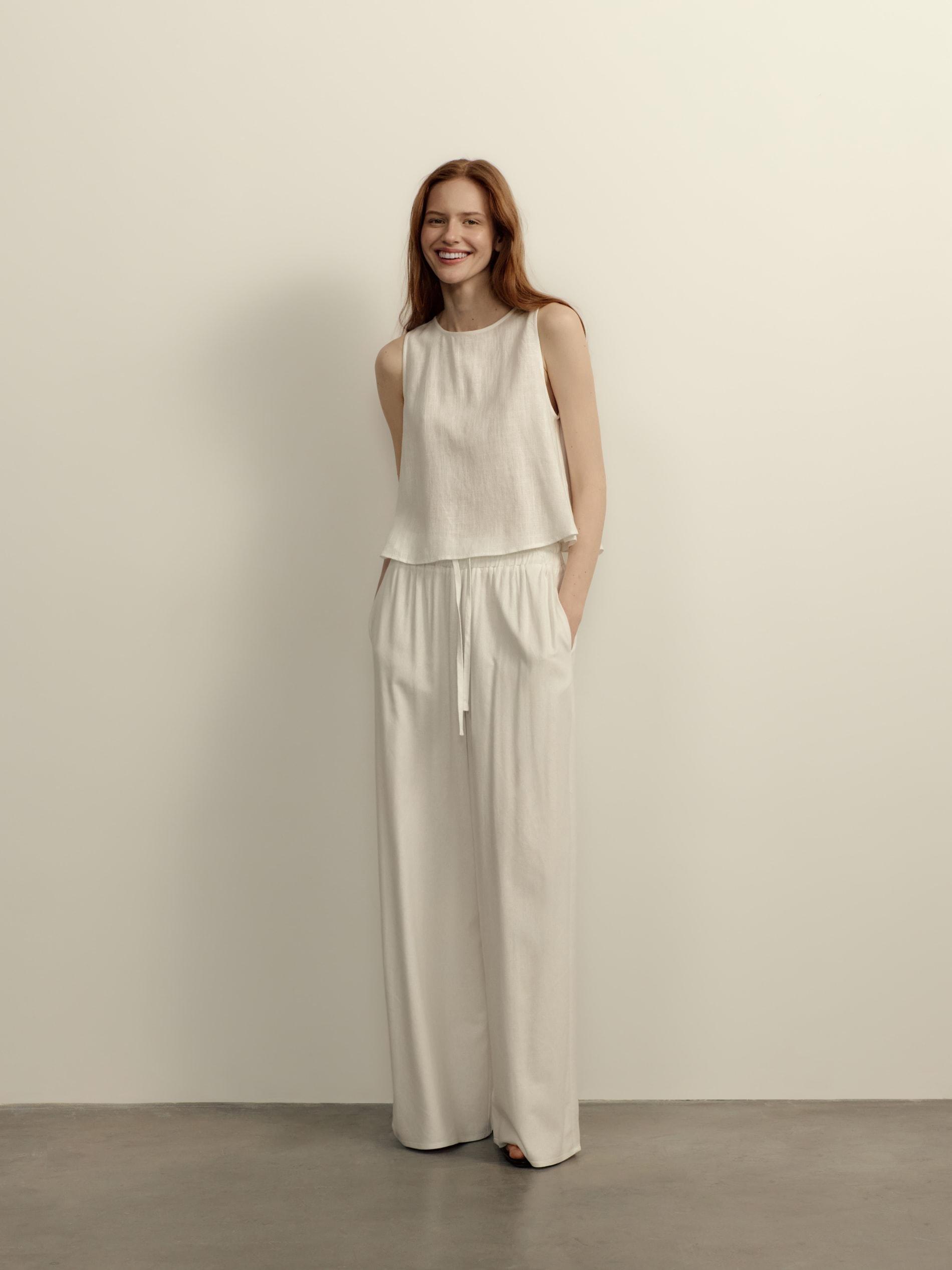 White Trousers With Linen Blend, , large image number 1