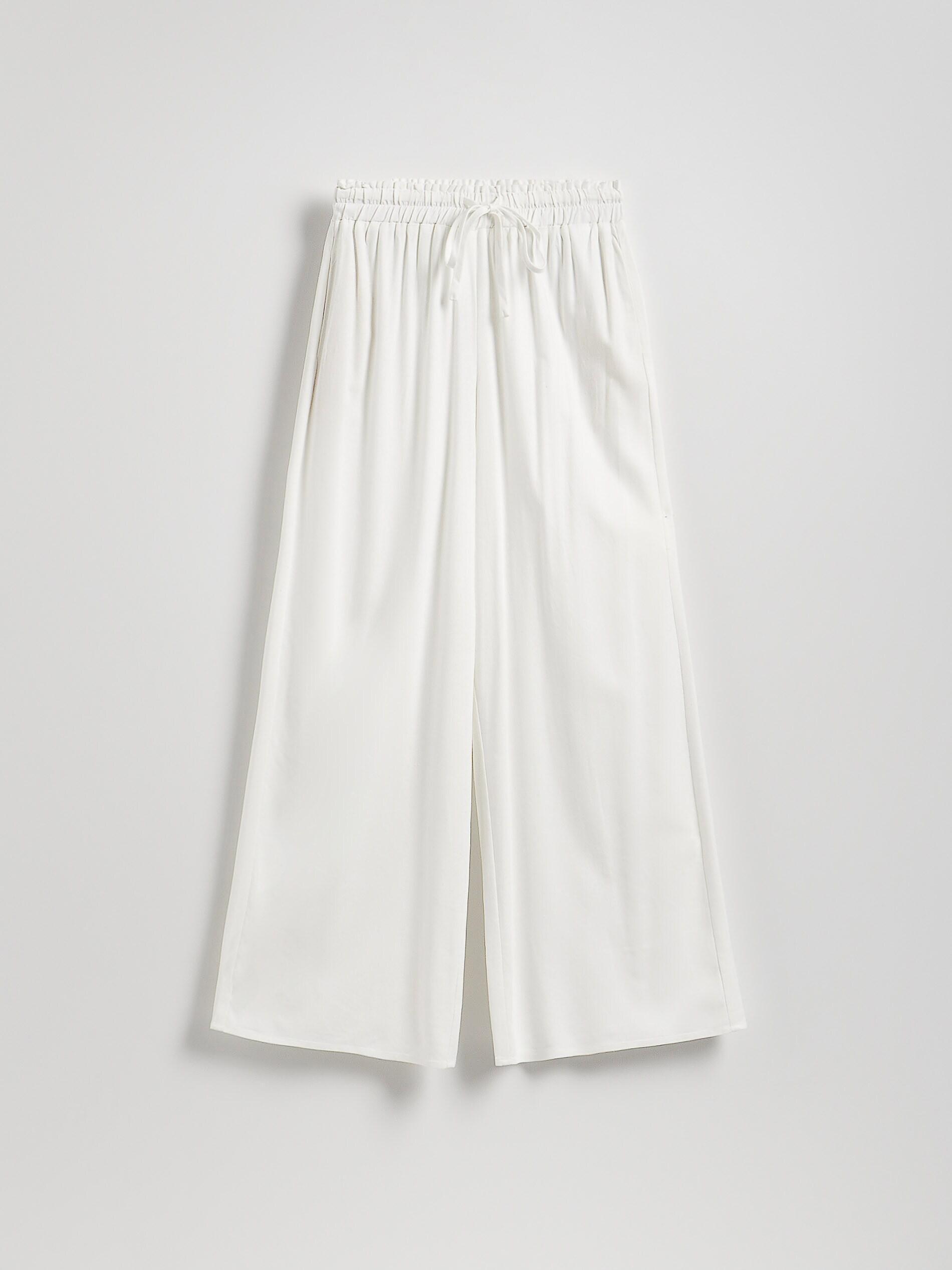 White Trousers With Linen Blend, White, large image number 1