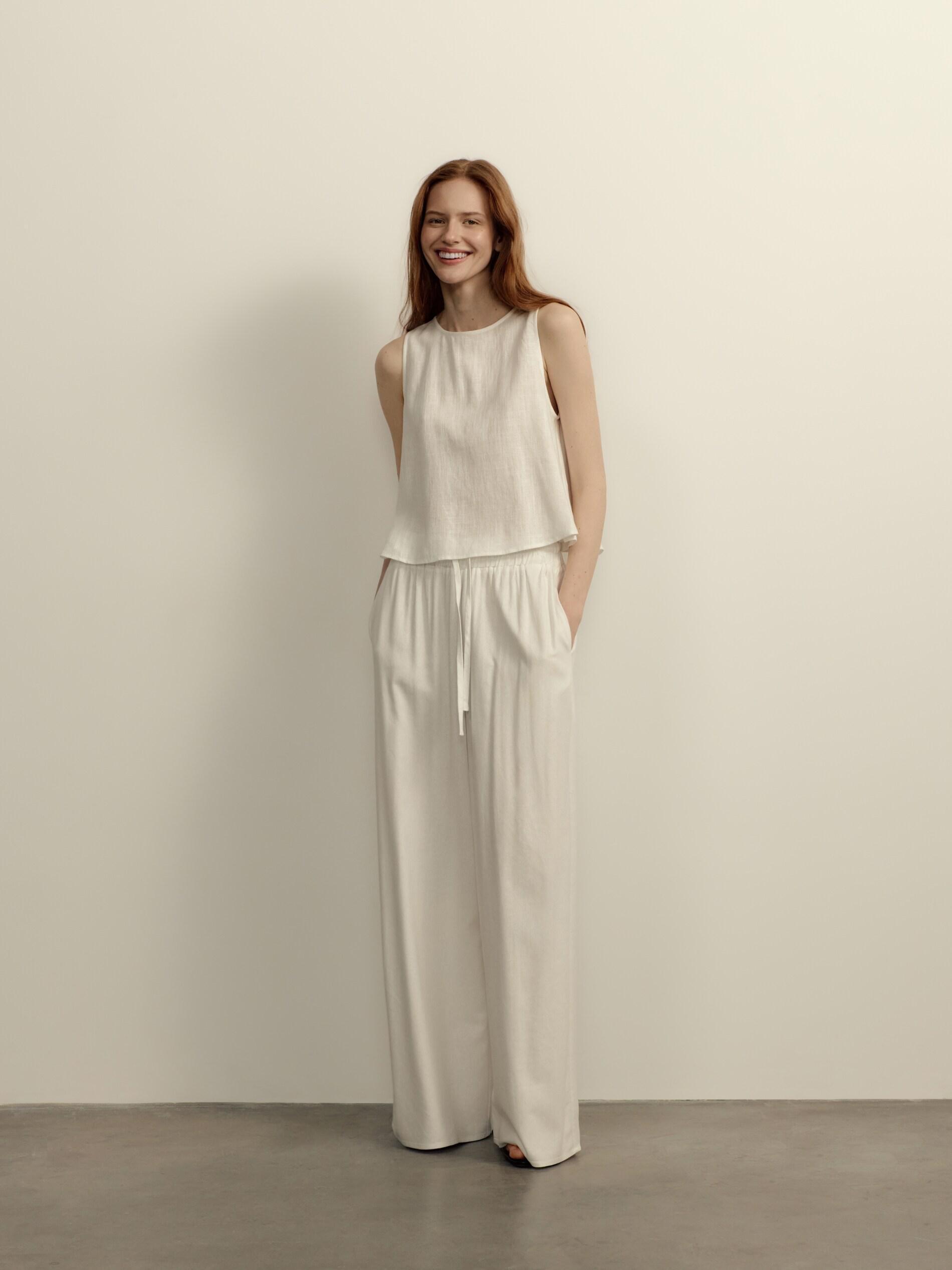 White Trousers With Linen Blend, White, large image number 2