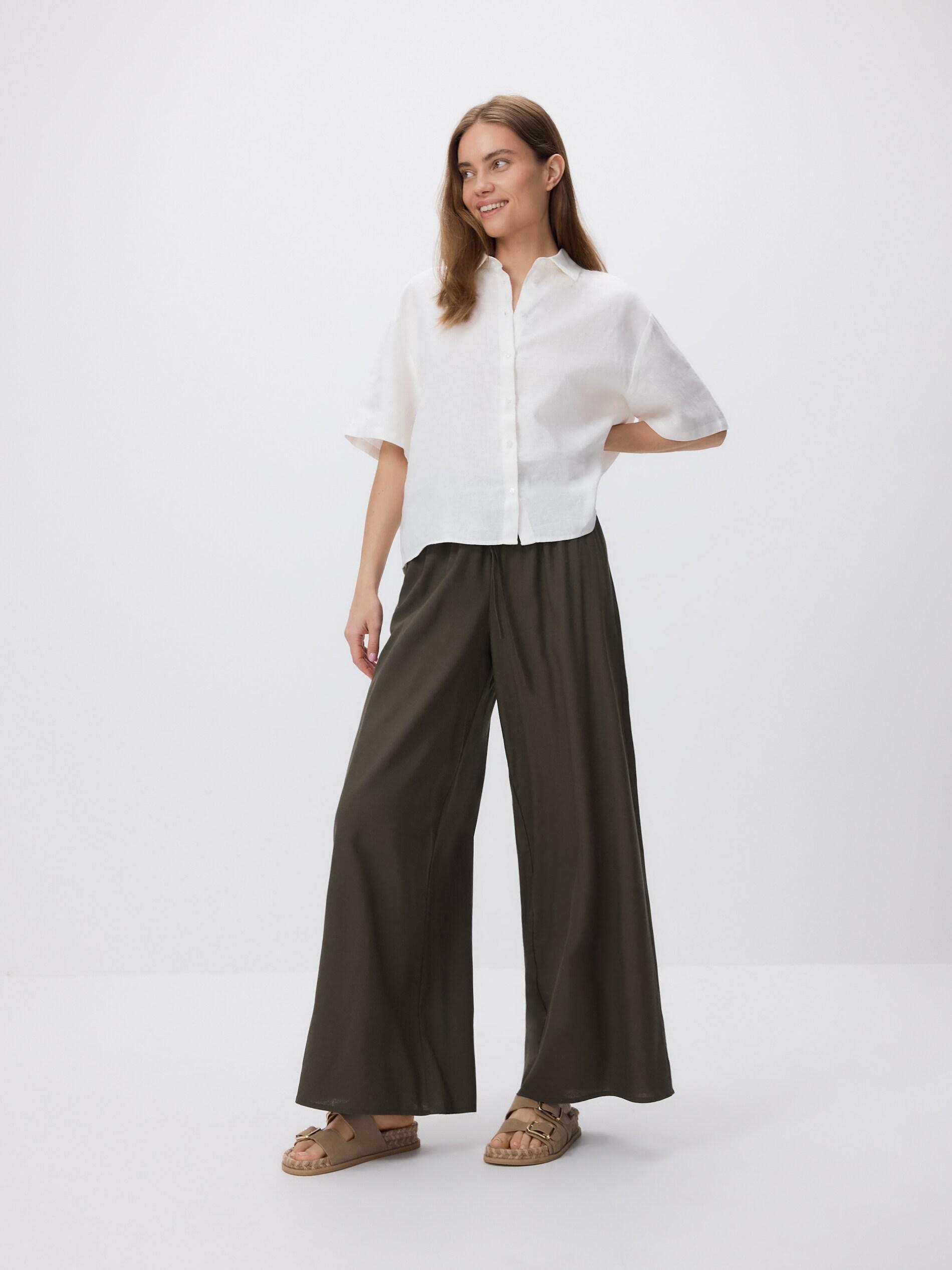 Green Trousers With Linen Blend, Green, large image number 0