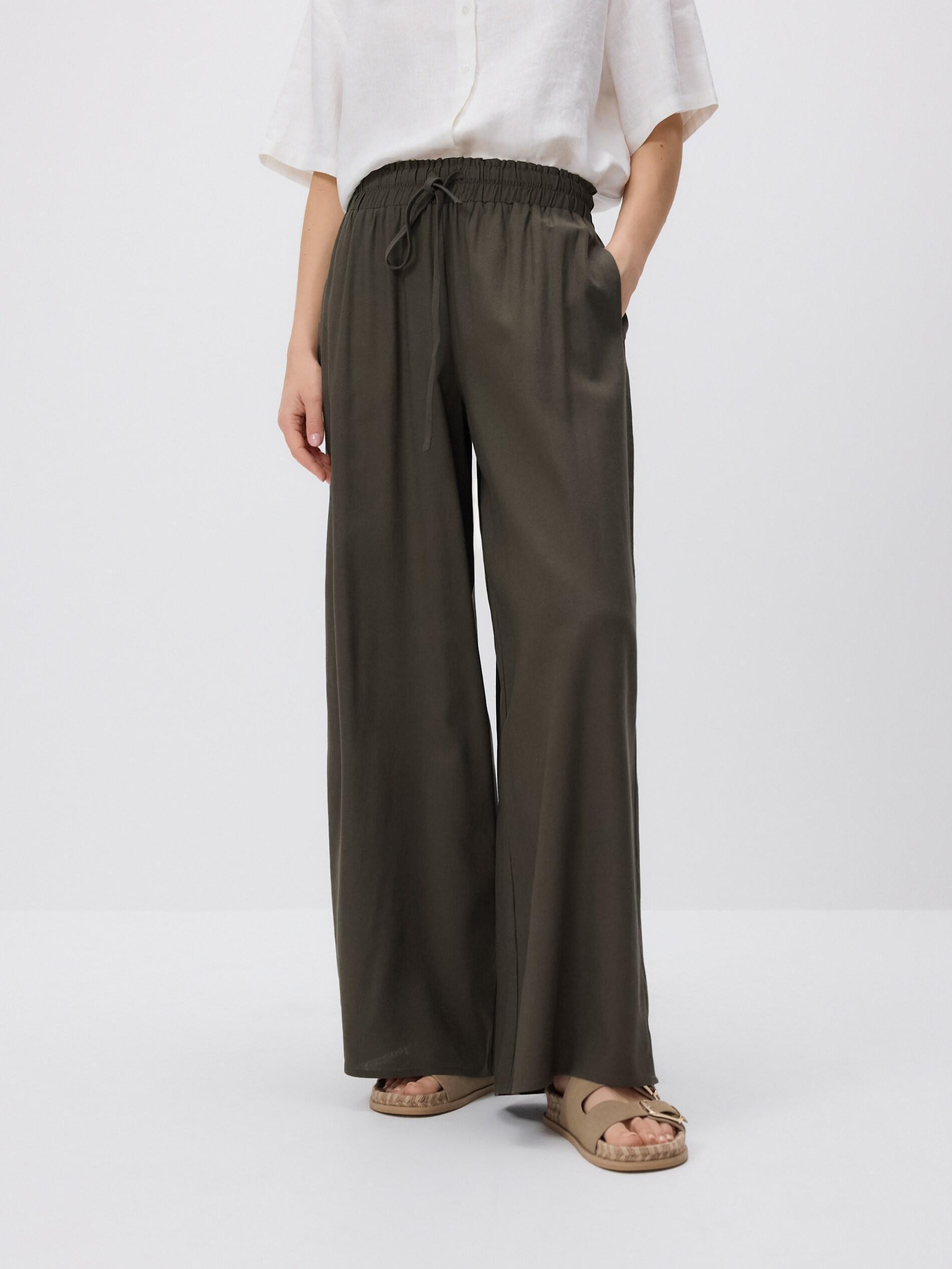 Green Trousers With Linen Blend, Green, large image number 1