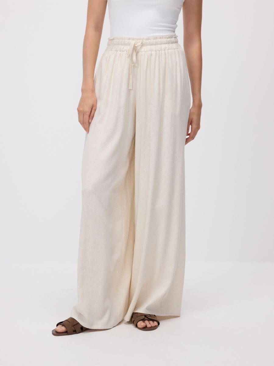 Beige Trousers With Linen Blend, Beige, medium