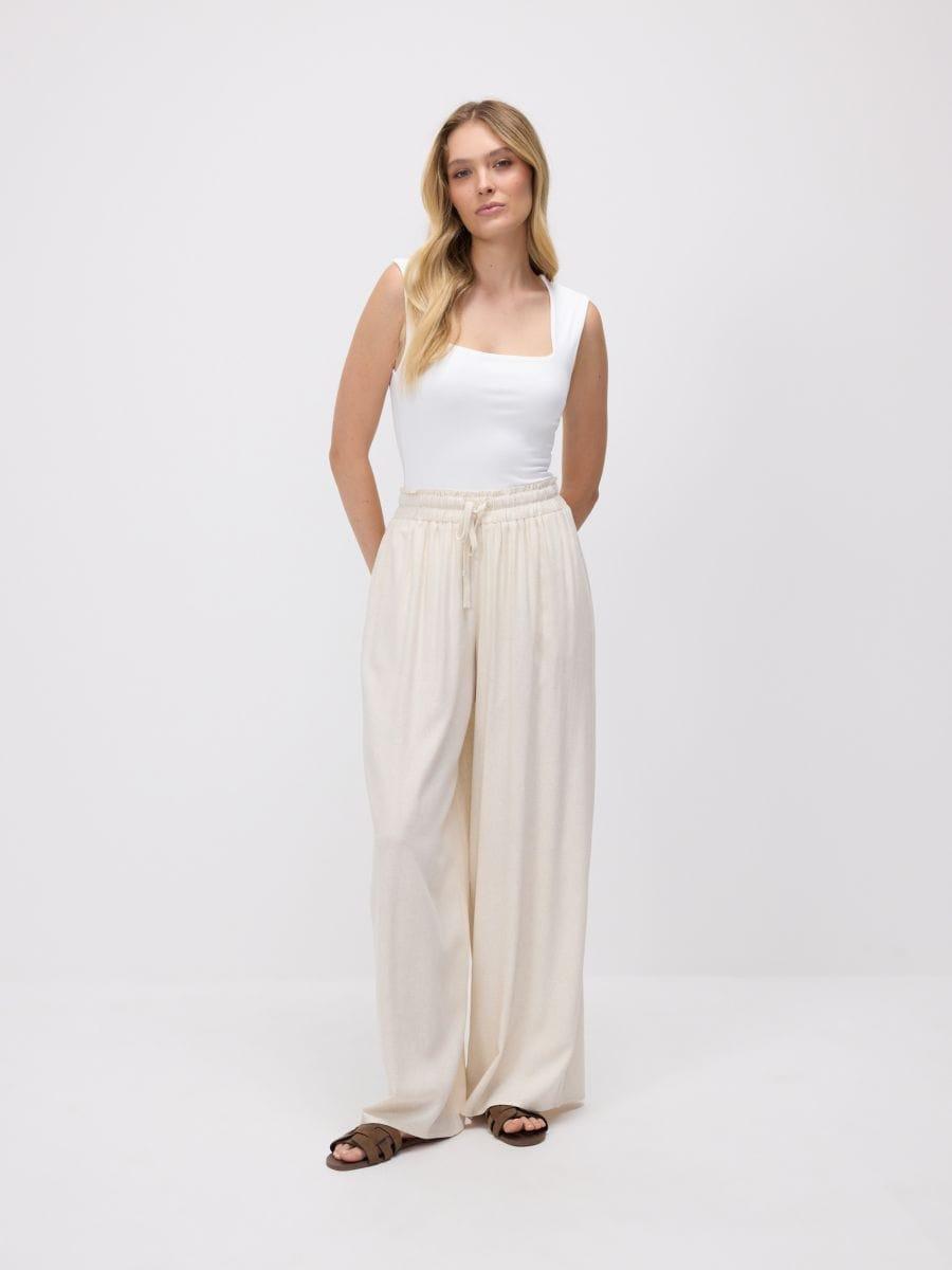 Beige Trousers With Linen Blend, Beige, medium