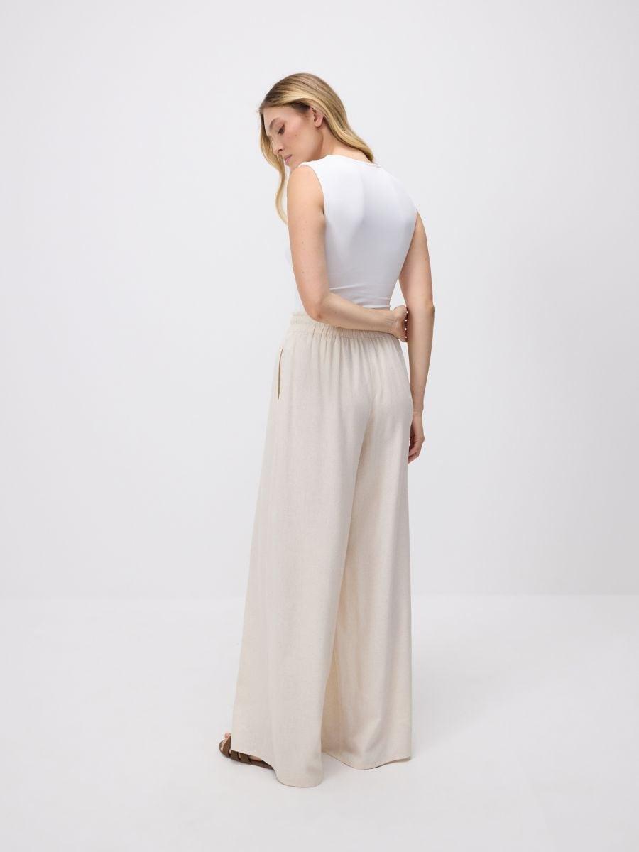 Beige Trousers With Linen Blend, Beige, large image number 3