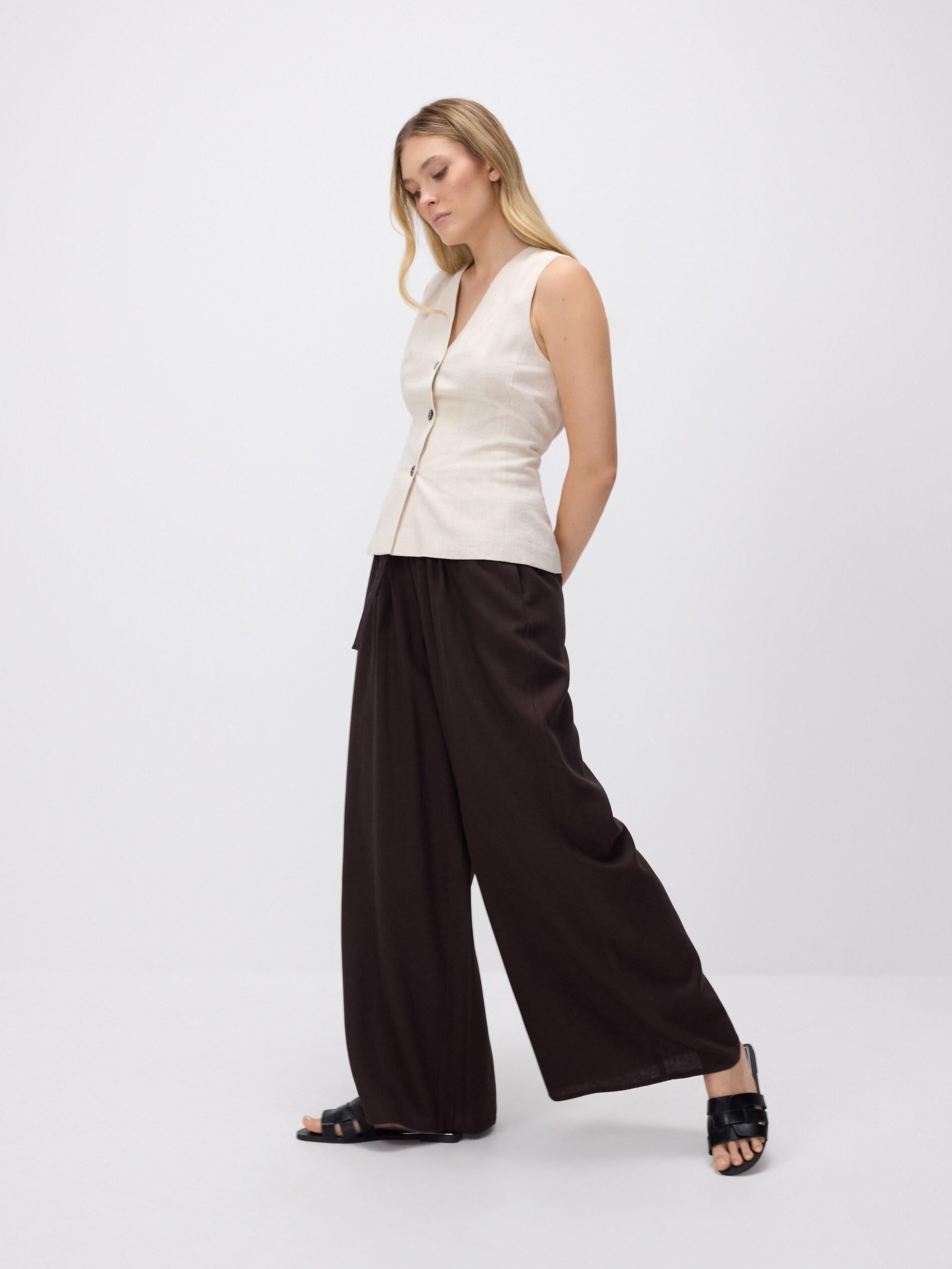 Brown Trousers With Linen Bl, Brown, large image number 0
