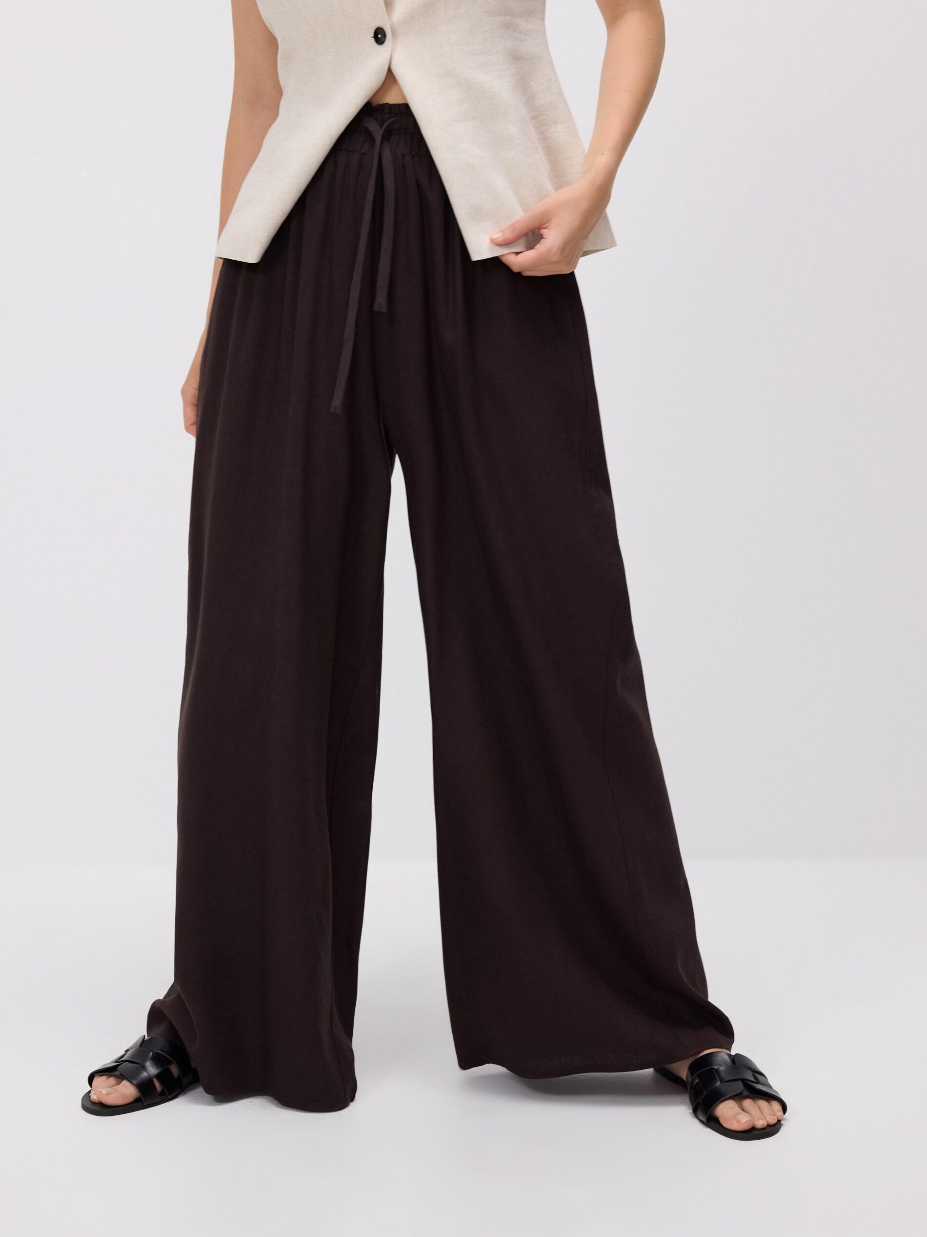 Brown Trousers With Linen Bl, Brown, medium