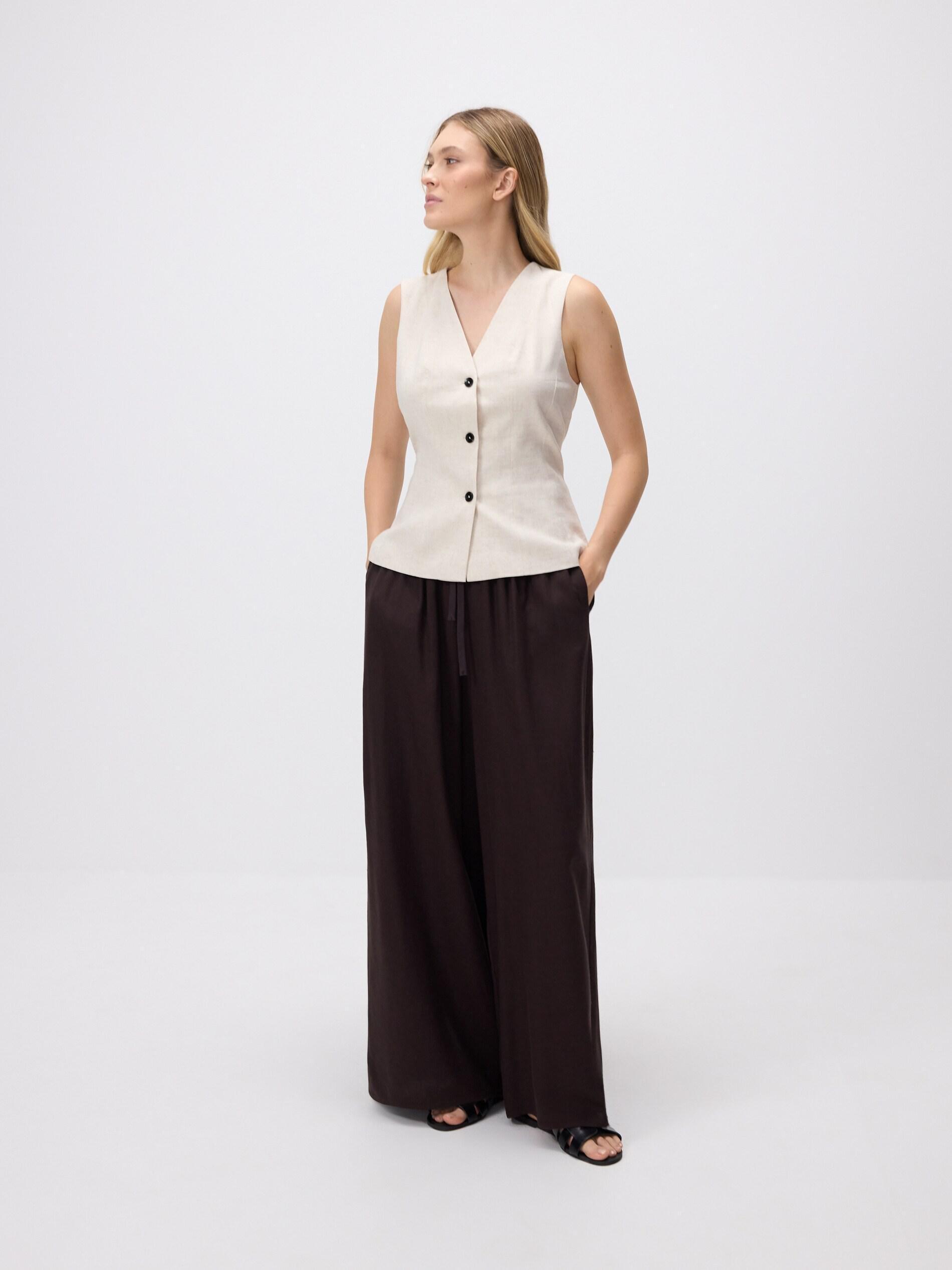 Brown Trousers With Linen Bl, Brown, large image number 2