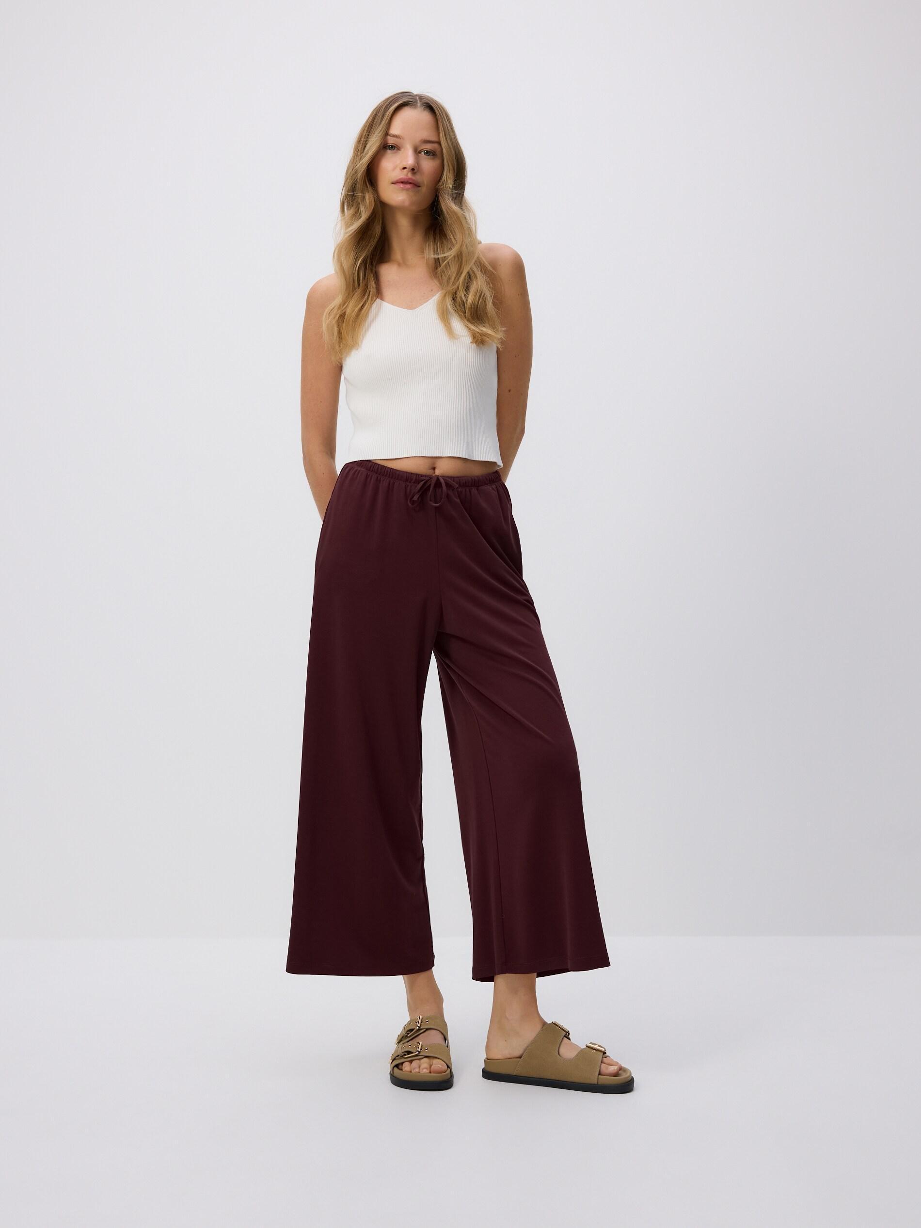 MAROON Wide-leg modal blend trousers, Burgundy, medium