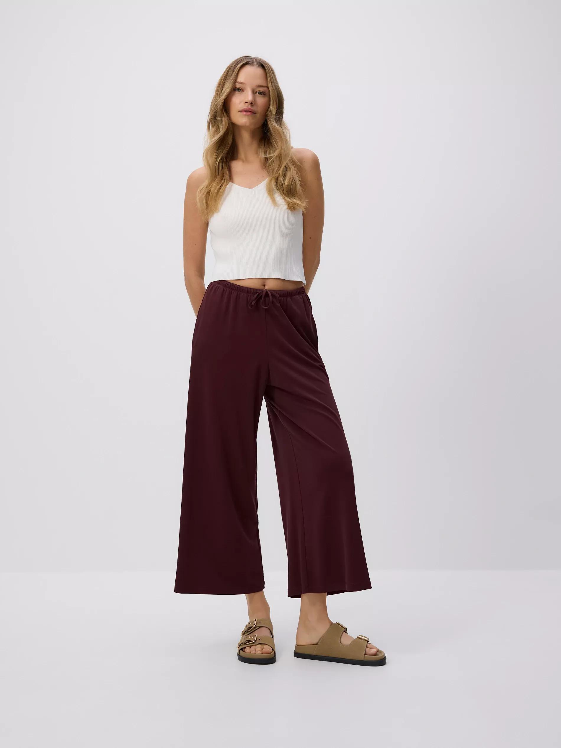 MAROON Wide-leg modal blend trousers, , large image number 0