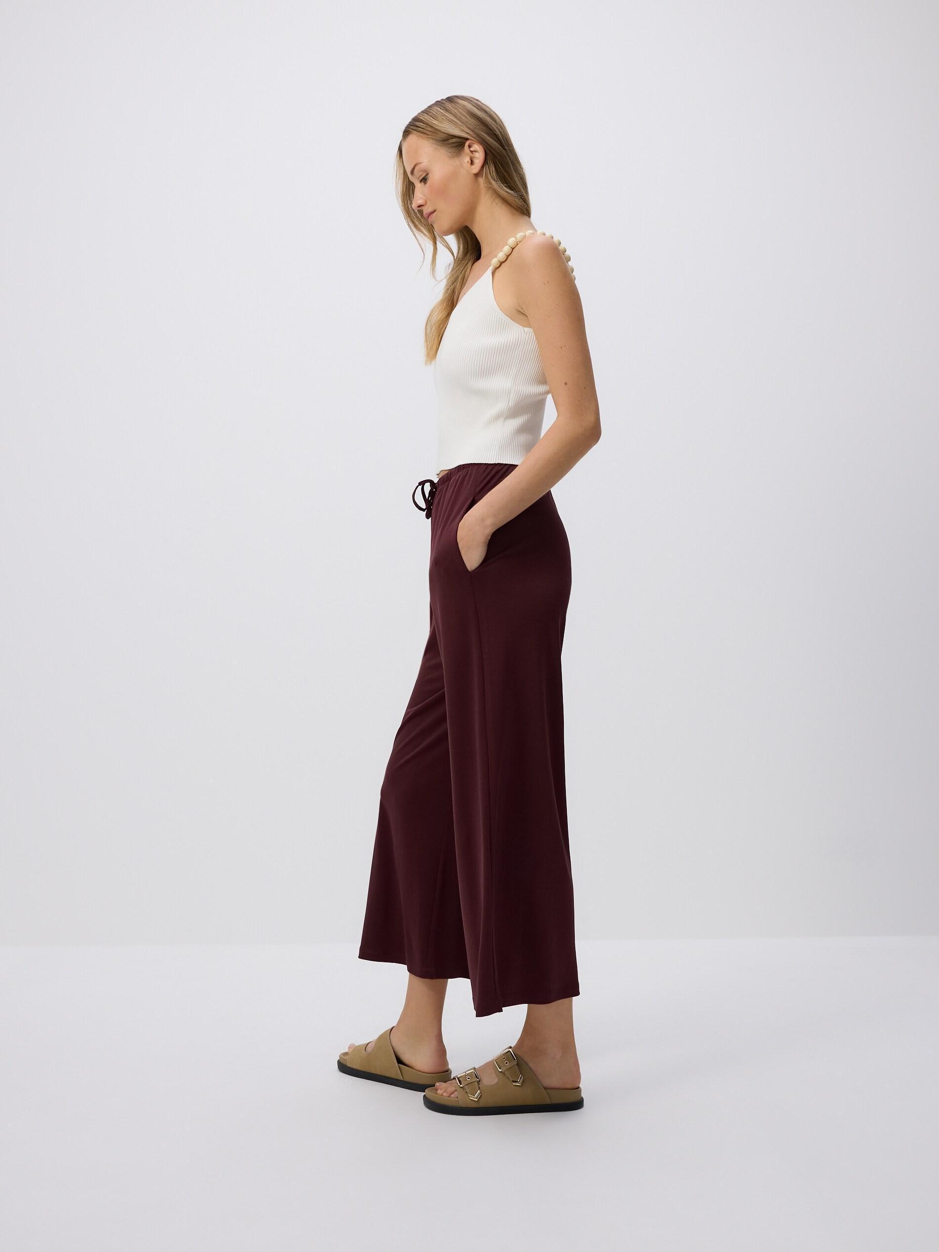 MAROON Wide-leg modal blend trousers, Burgundy, large image number 1