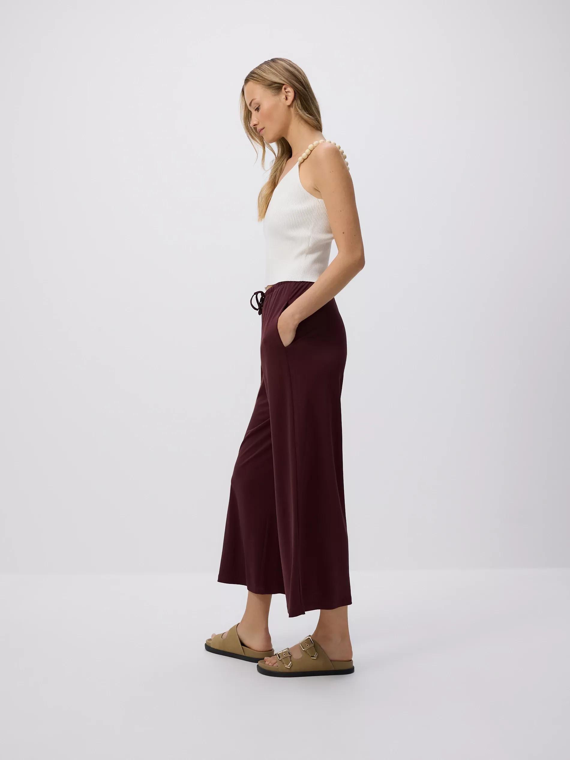 MAROON Wide-leg modal blend trousers, , large image number 1