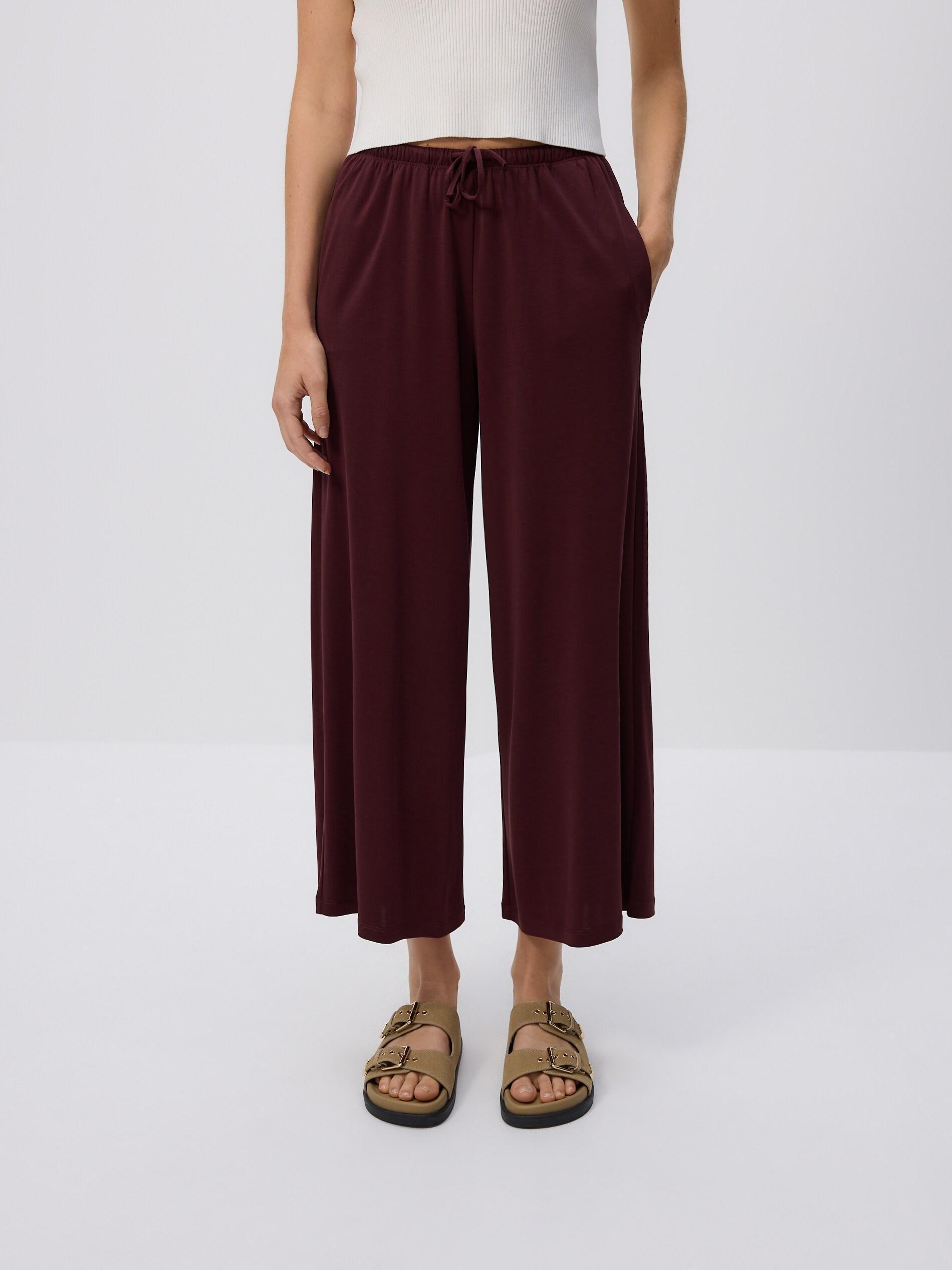 MAROON Wide-leg modal blend trousers, Burgundy, large image number 2
