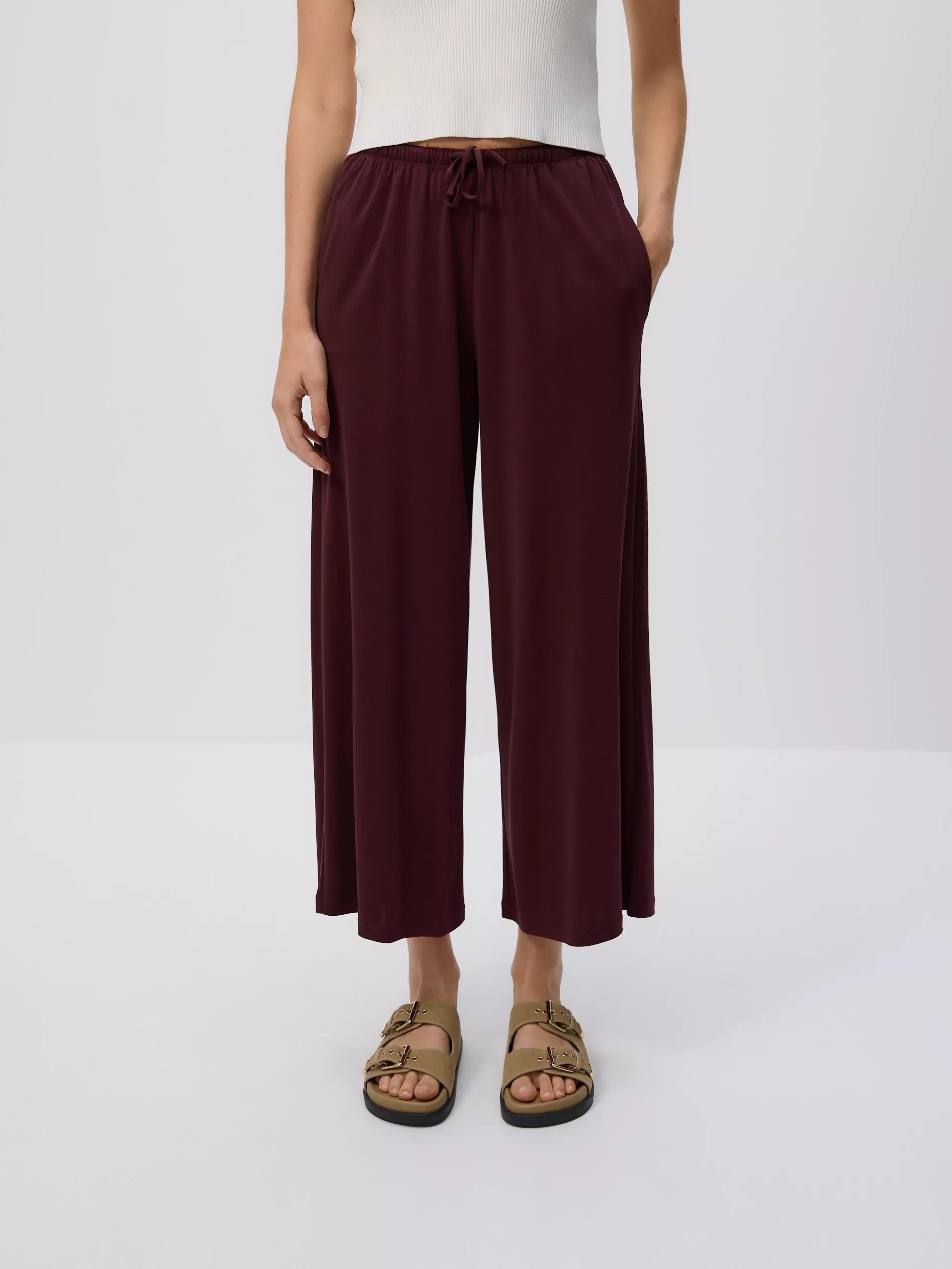MAROON Wide-leg modal blend trousers, Burgundy, medium