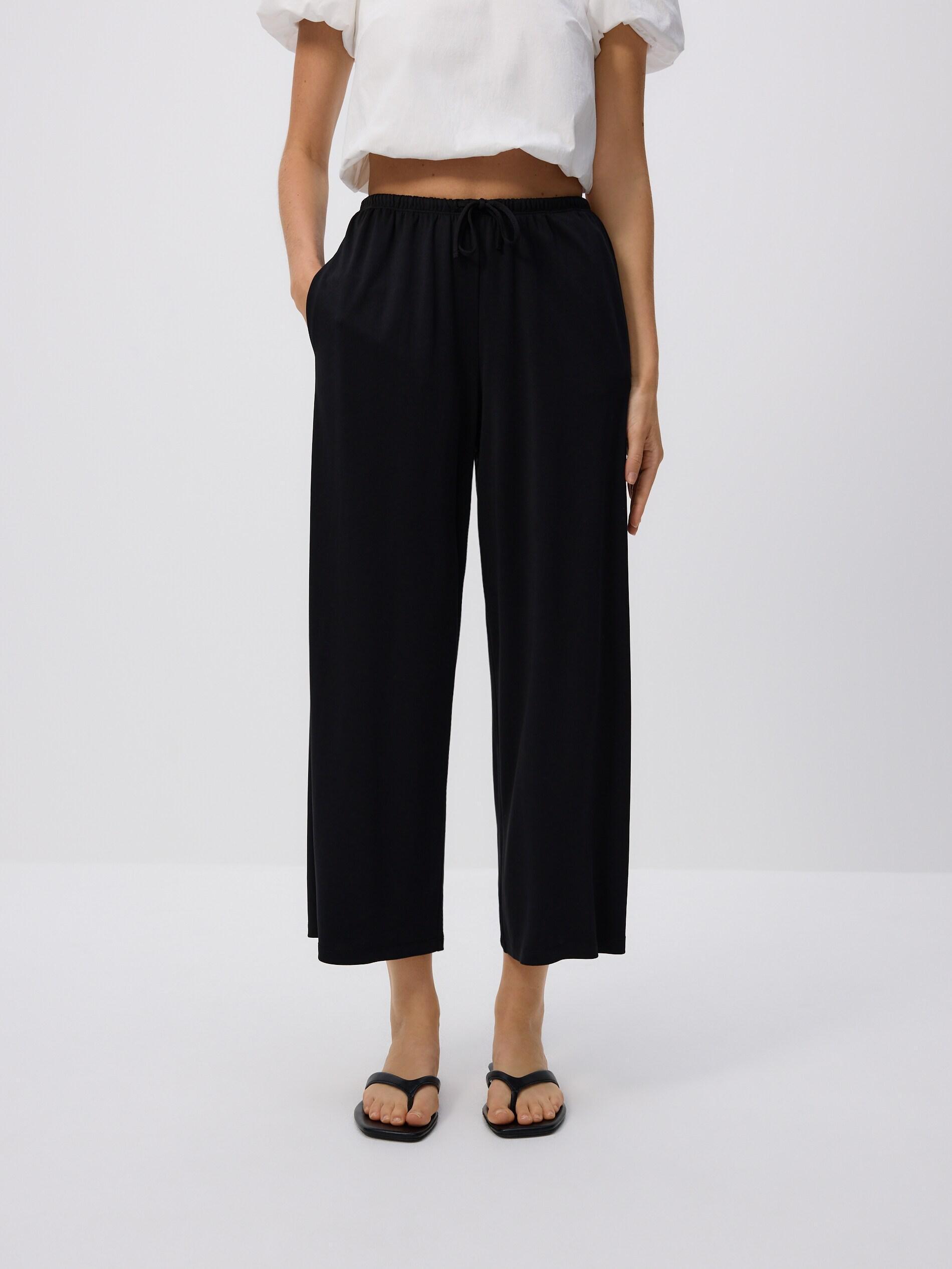 BLACK Wide-leg modal blend trousers, Black, medium