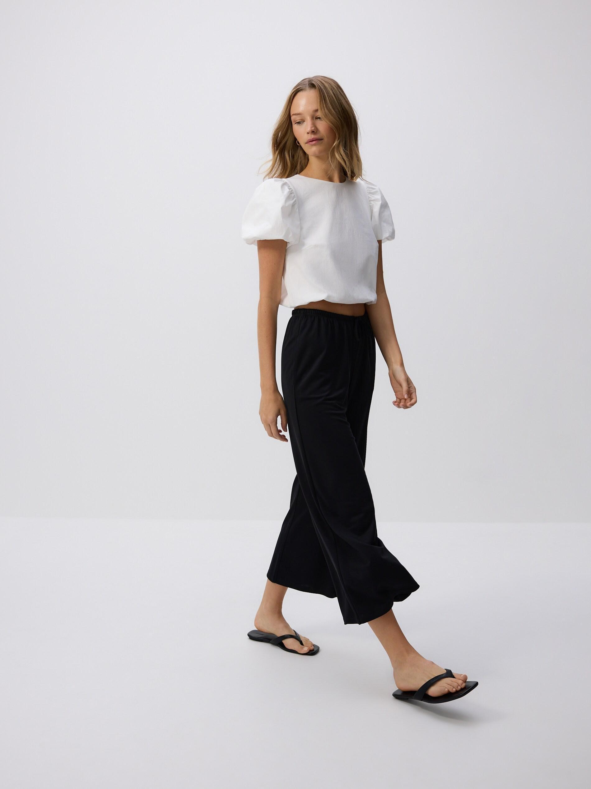 BLACK Wide-leg modal blend trousers, Black, large image number 1