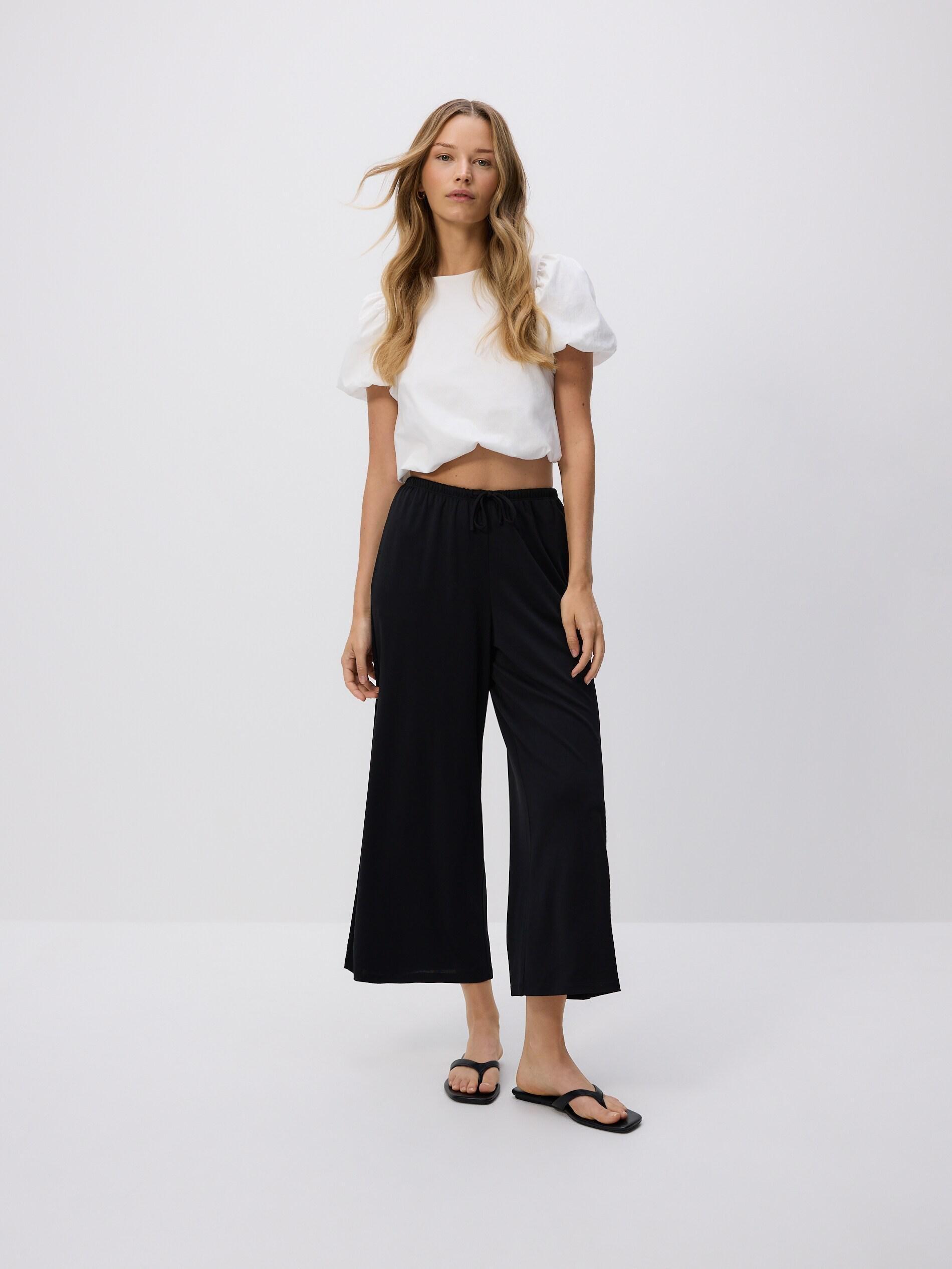 BLACK Wide-leg modal blend trousers, Black, medium