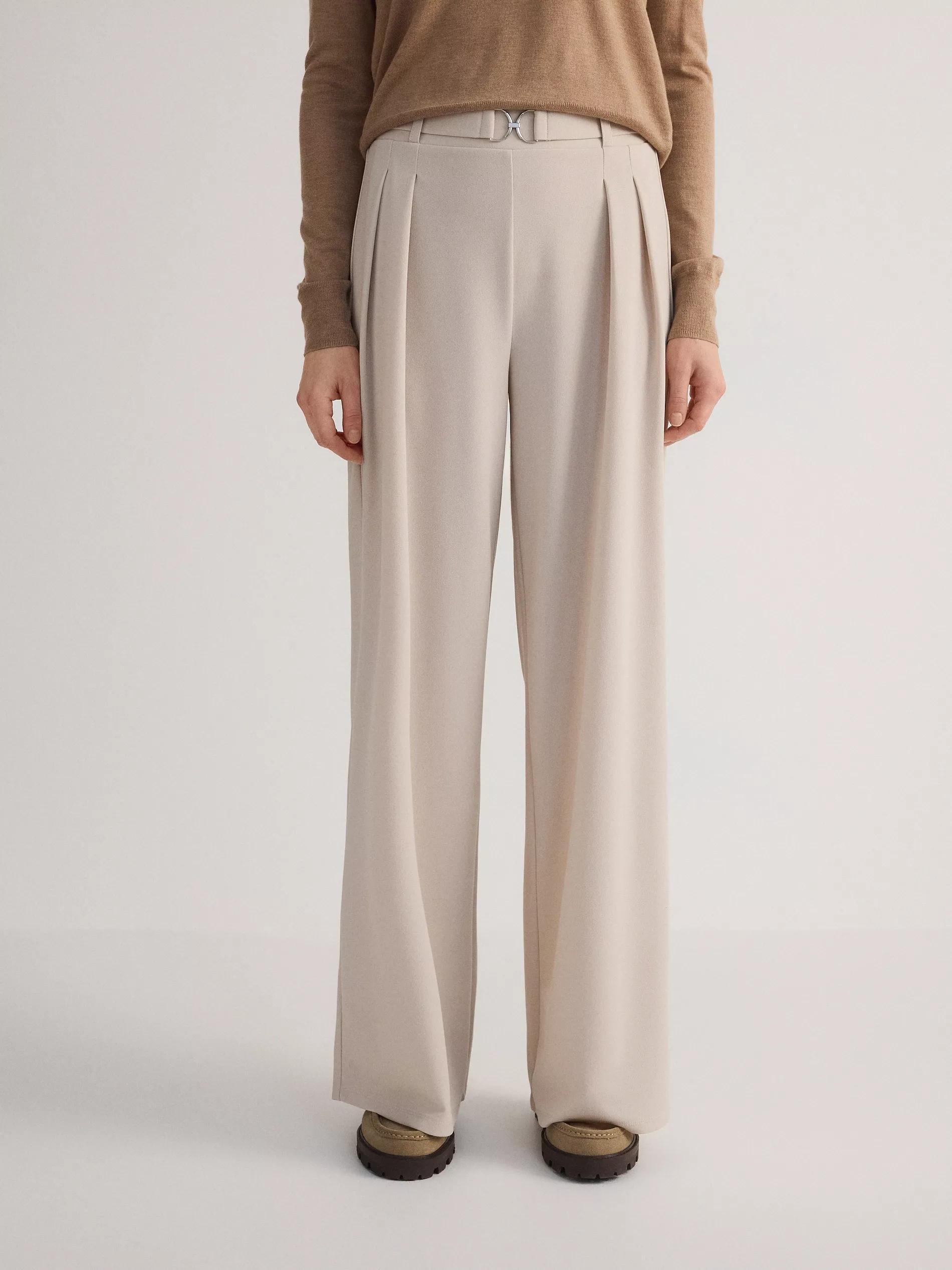 Beige Wide-Leg Trousers With Belt, , large image number 0
