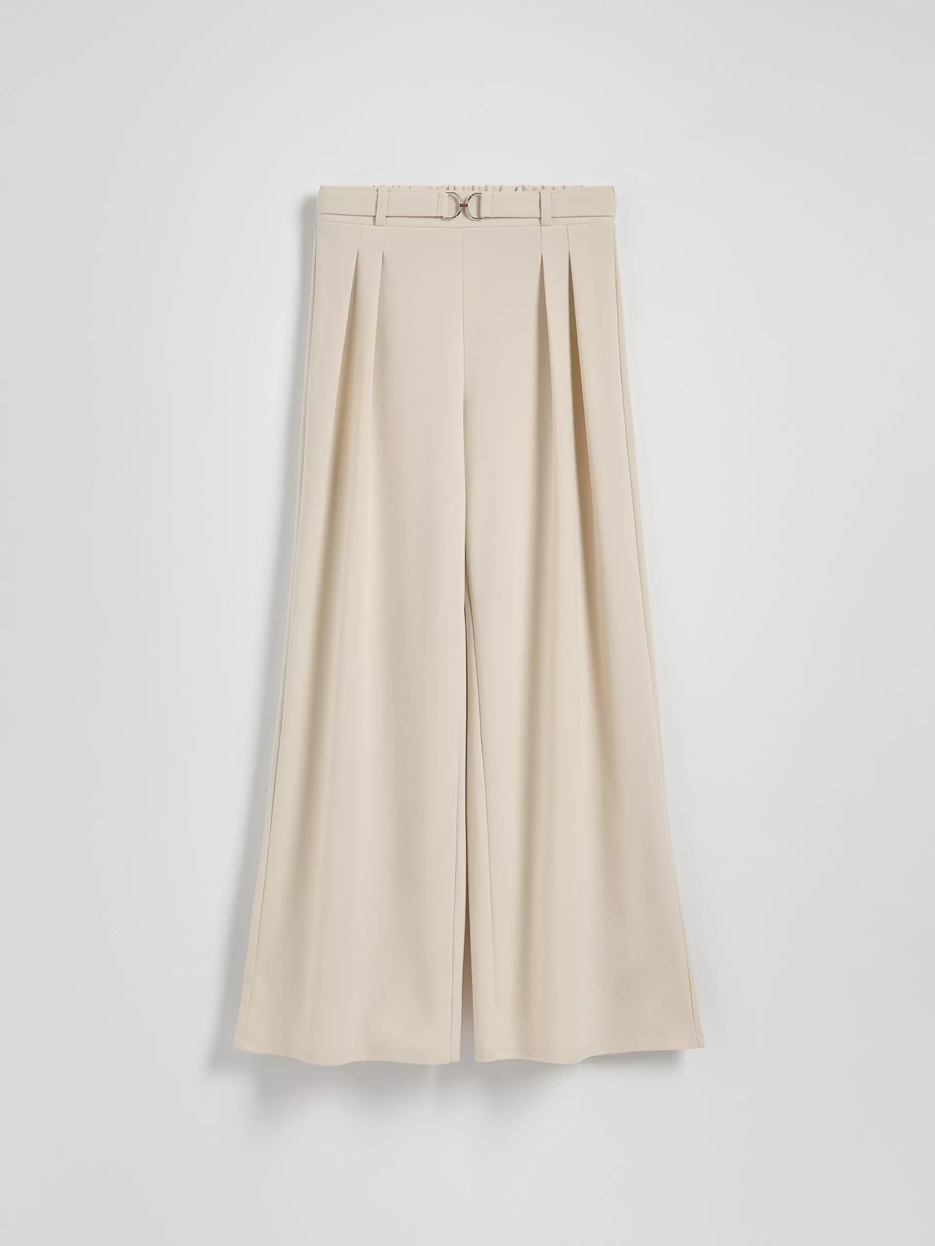 Beige Wide-Leg Trousers With Belt, , large image number 4
