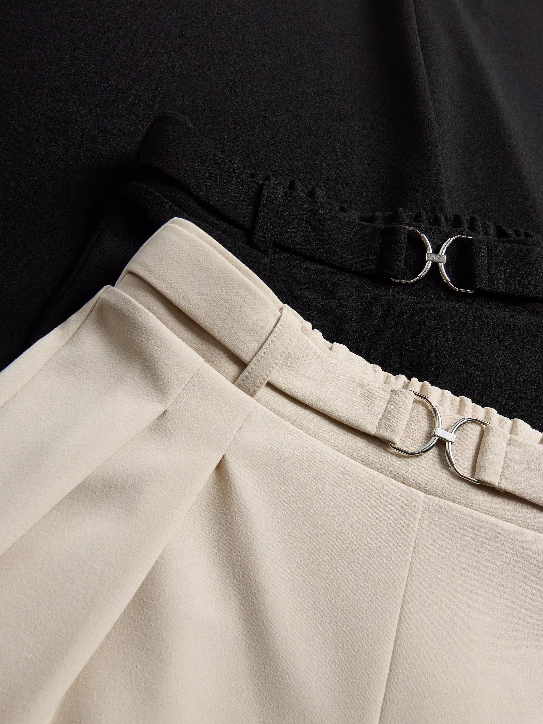 Beige Wide-Leg Trousers With Belt, , large image number 5