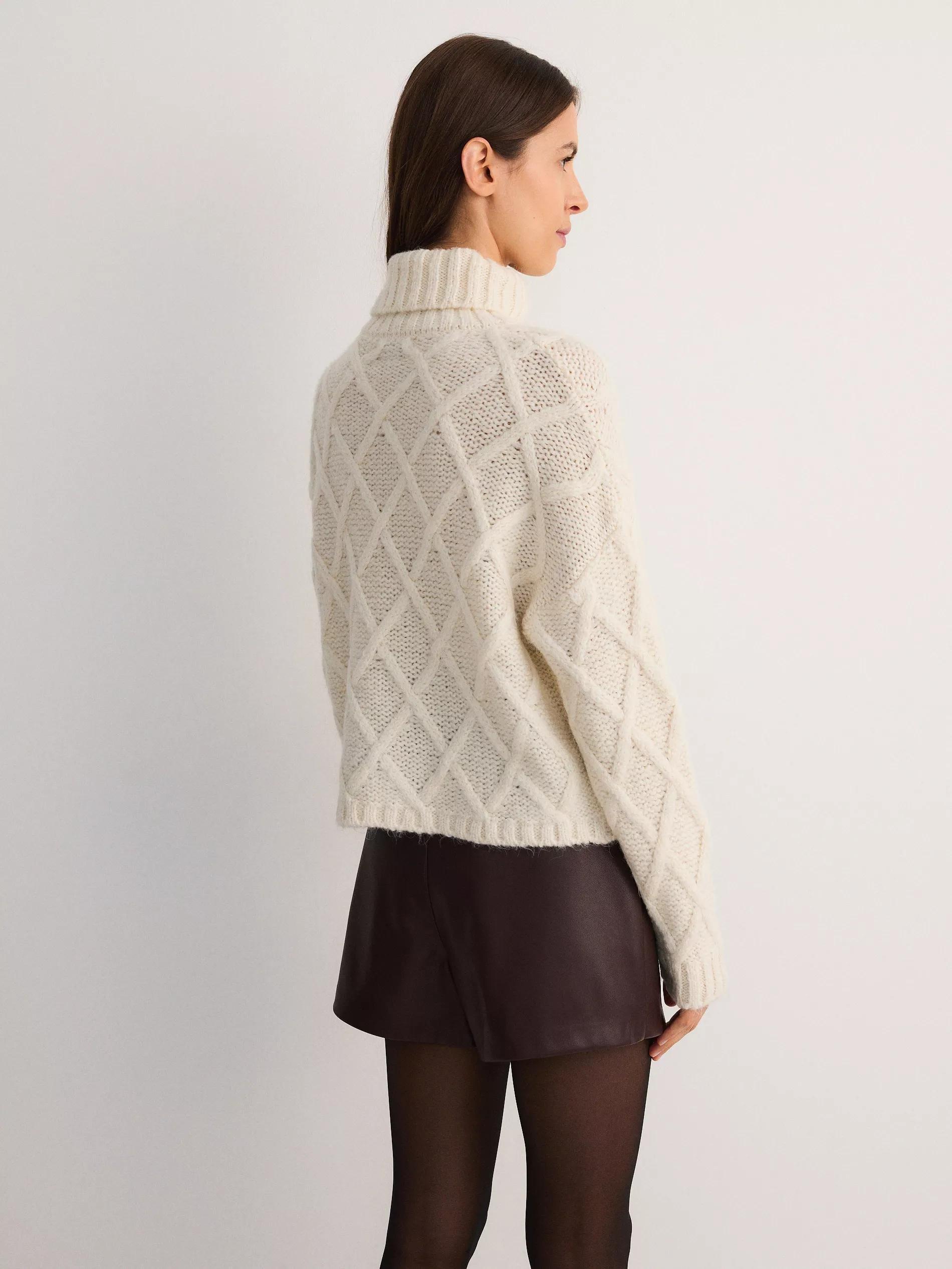 Cream Turtleneck Knitted Sweater, , large image number 6