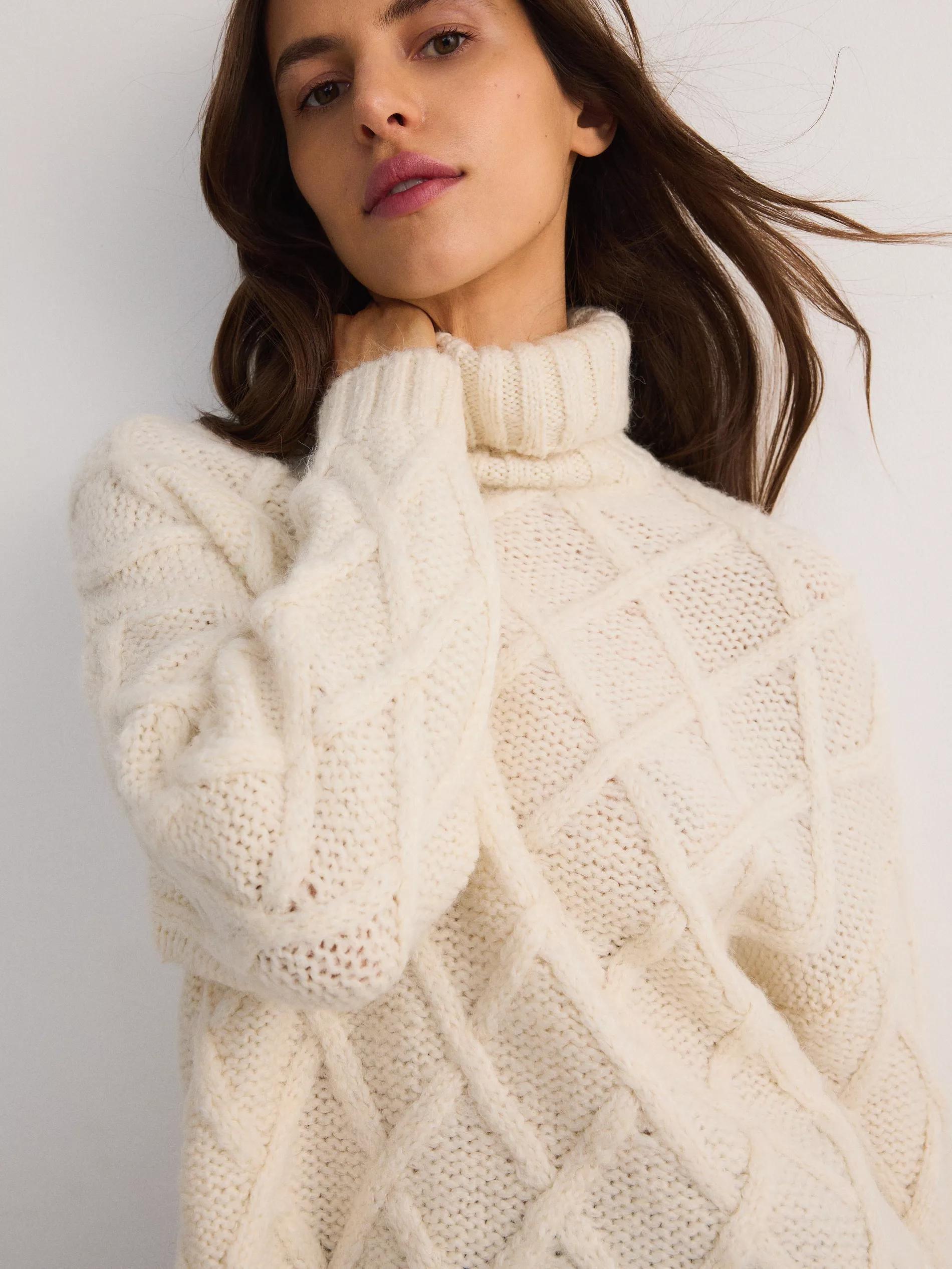 Cream Turtleneck Knitted Sweater, , large image number 7