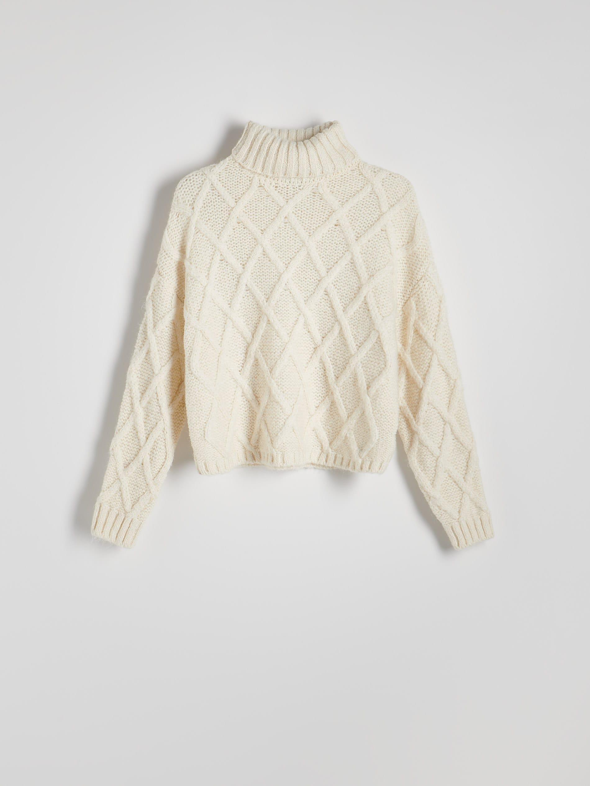 Cream Turtleneck Knitted Sweater, , large image number 8